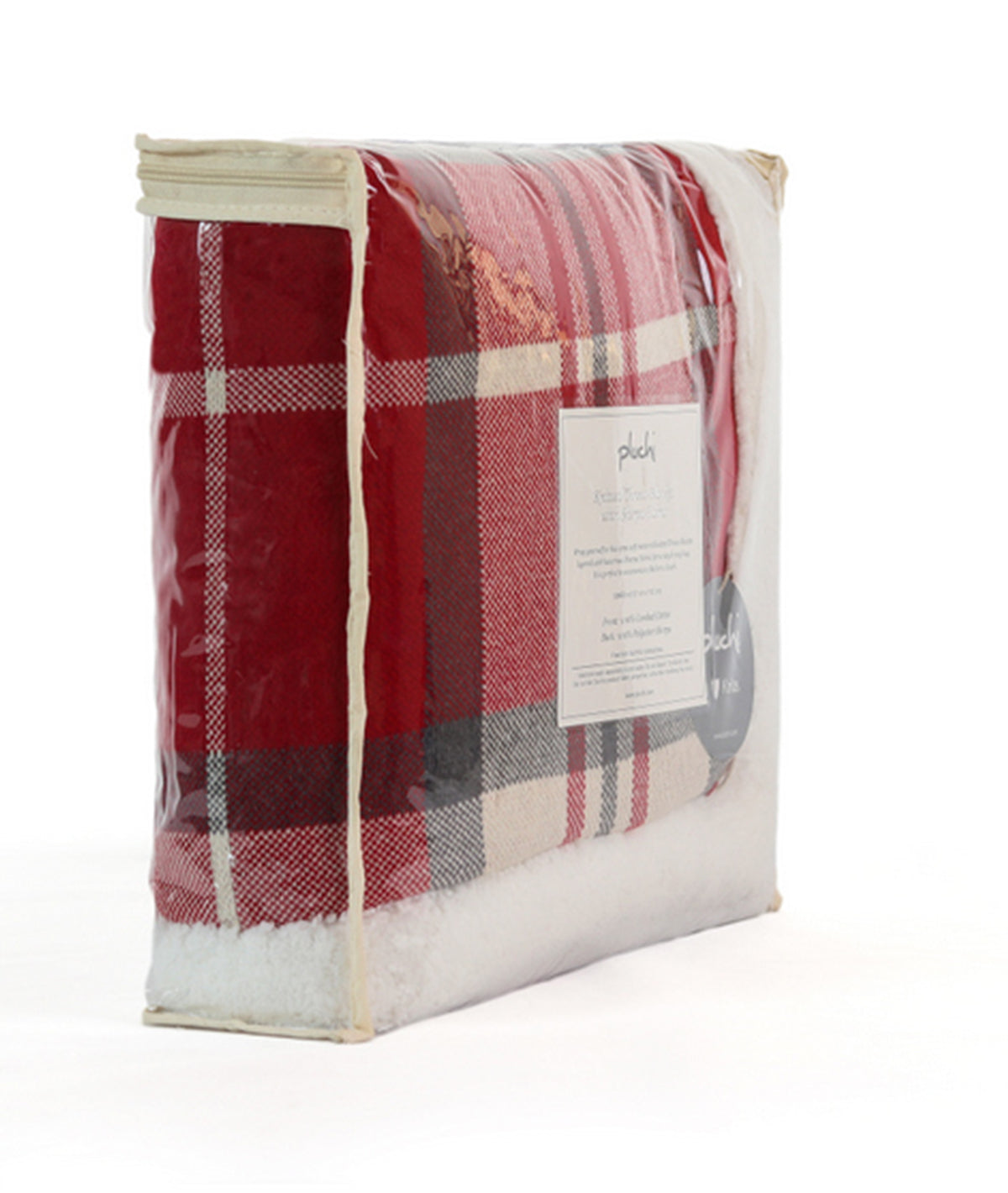 Rustic Red Tartan Cotton Knitted Kids Blanket with Warm Sherpa Fabric (Red Ivory & Grey)