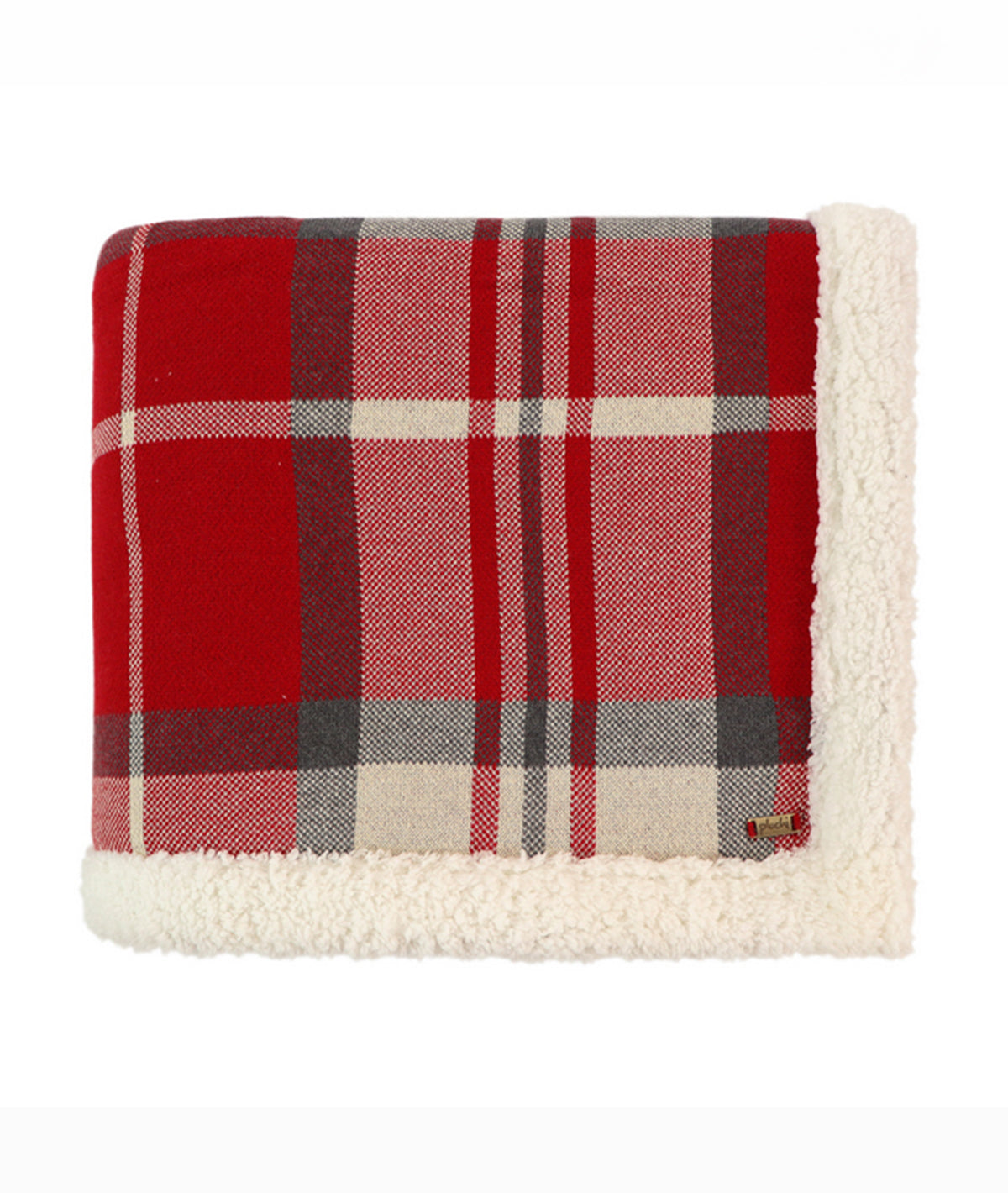 Rustic Red Tartan Cotton Knitted Kids Blanket with Warm Sherpa Fabric (Red Ivory & Grey)