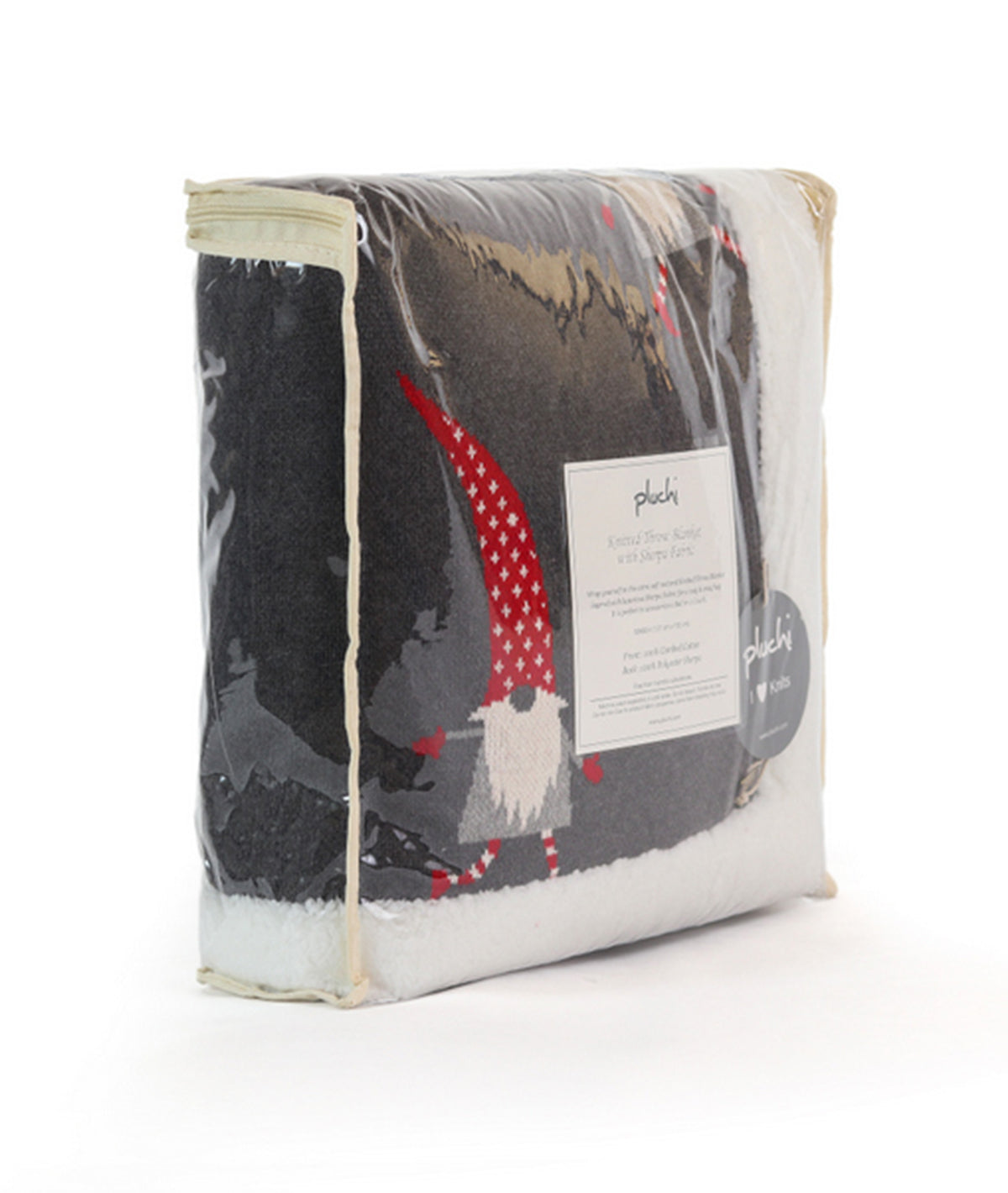 Gnome for the Holidays Cotton Knitted Kids Blanket with Warm Sherpa Fabric (Grey, Red & Ivory)