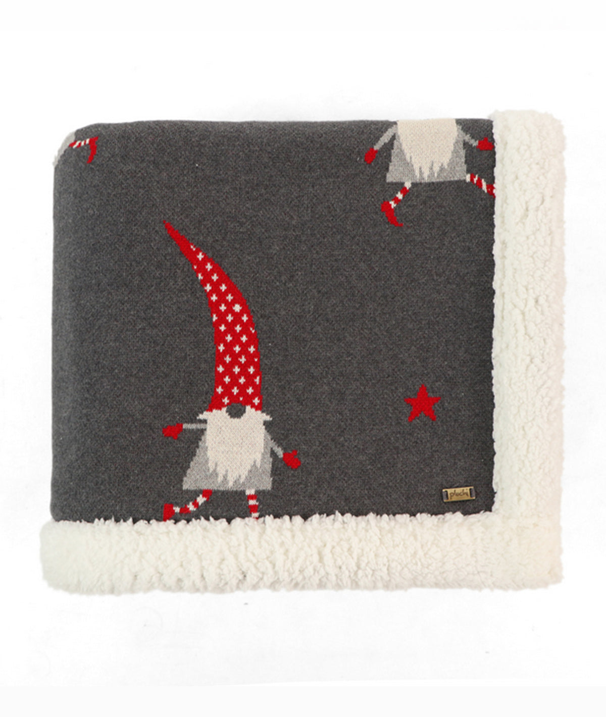 Gnome for the Holidays Cotton Knitted Kids Blanket with Warm Sherpa Fabric (Grey, Red & Ivory)