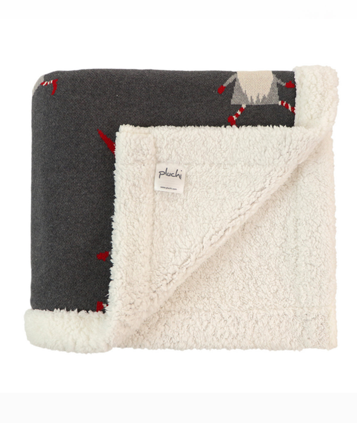 Gnome for the Holidays Cotton Knitted Kids Blanket with Warm Sherpa Fabric (Grey, Red & Ivory)