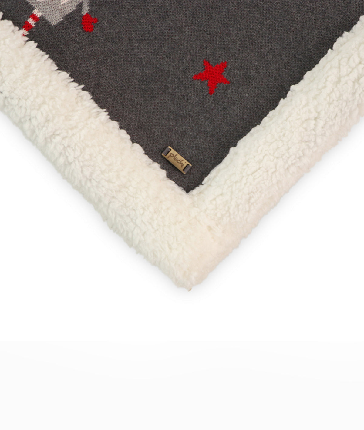 Gnome for the Holidays Cotton Knitted Kids Blanket with Warm Sherpa Fabric (Grey, Red & Ivory)