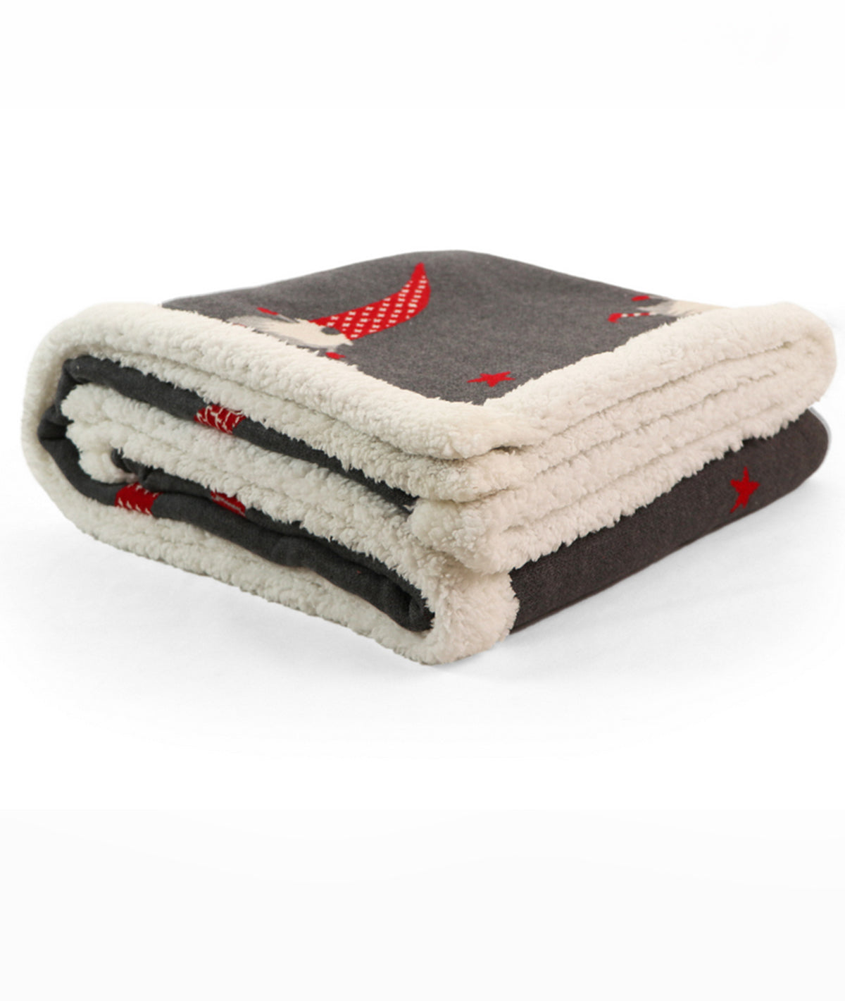 Gnome for the Holidays Cotton Knitted Kids Blanket with Warm Sherpa Fabric (Grey, Red & Ivory)