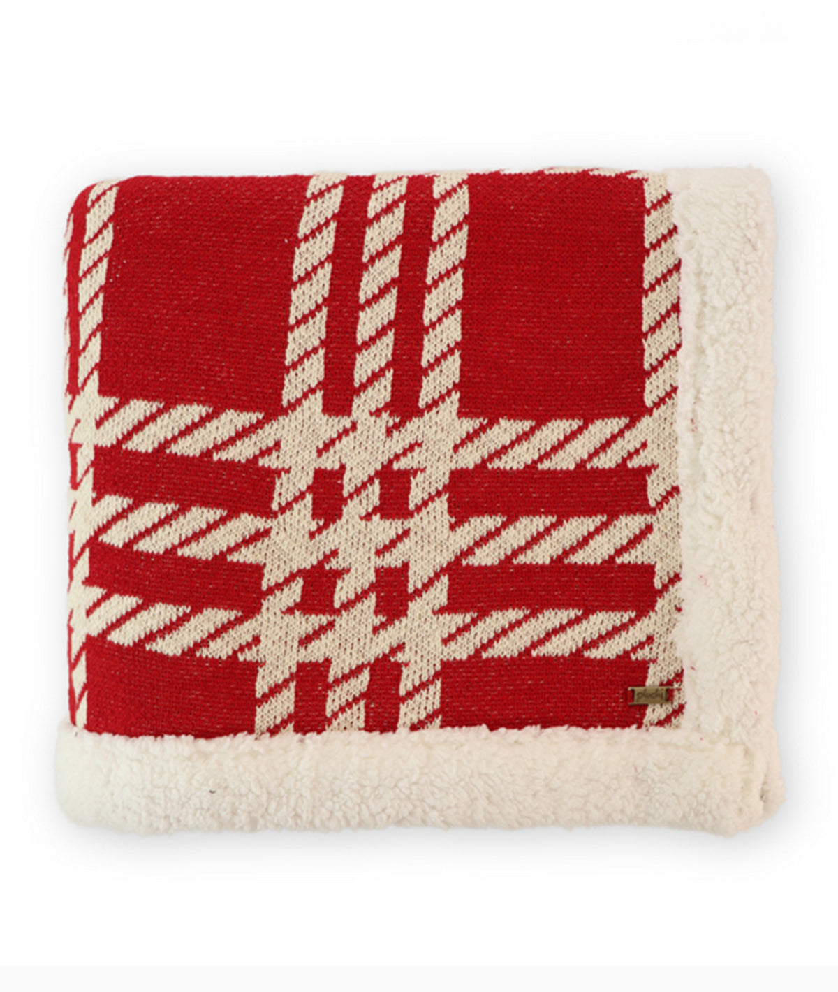 Classic Christmas Check Cotton Knitted Kids Blanket with Warm Sherpa Fabric (Ivory & Red)