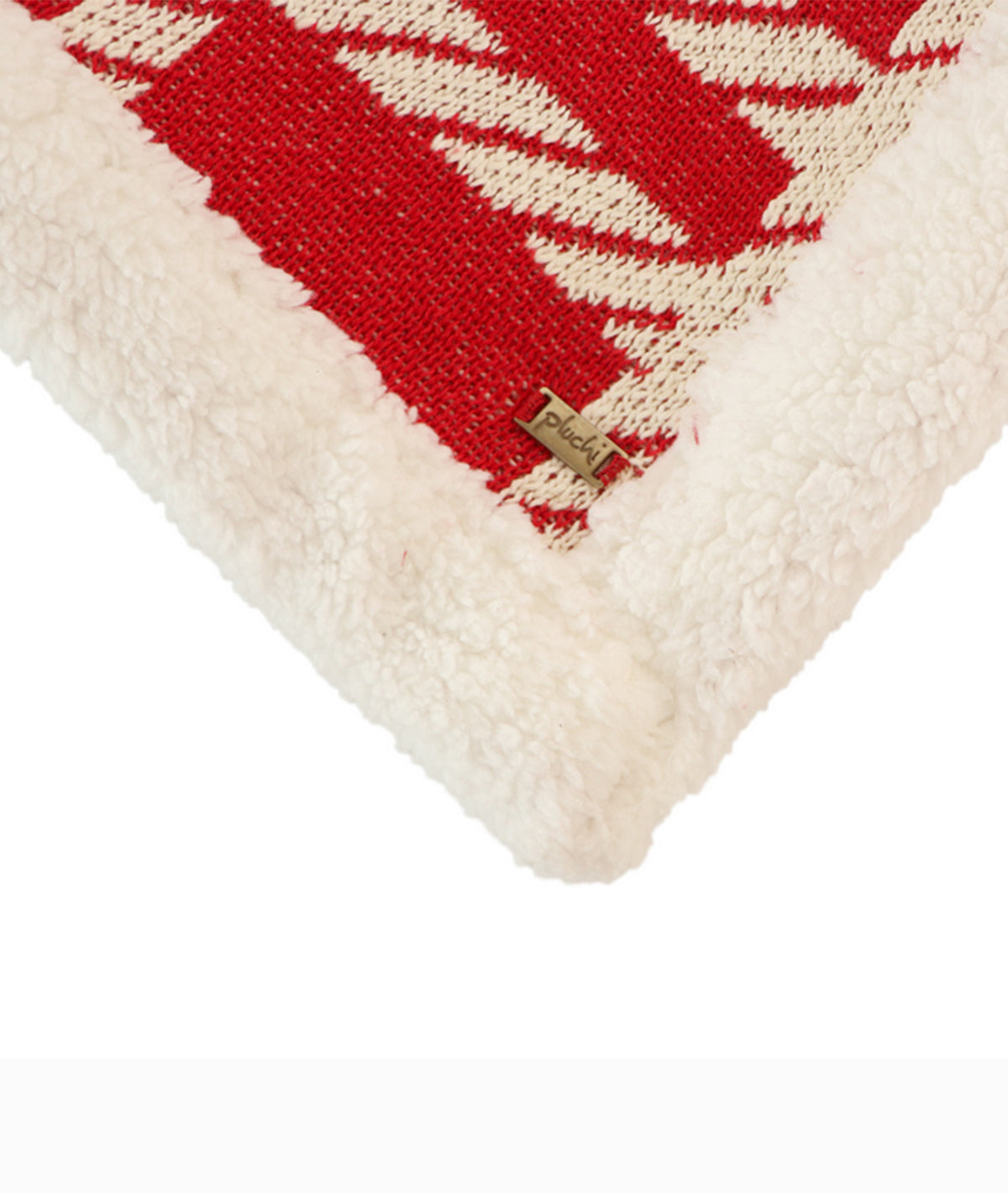 Classic Christmas Check Cotton Knitted Kids Blanket with Warm Sherpa Fabric (Ivory & Red)