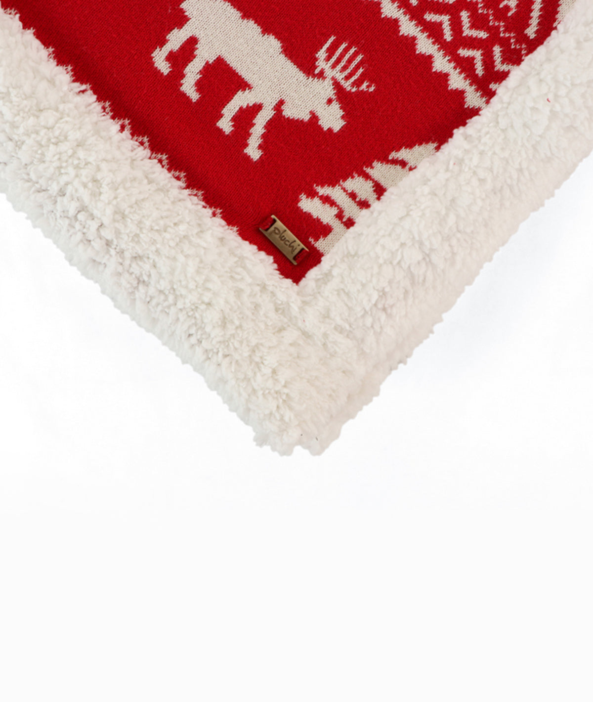 Reindeer Dreams Cotton Knitted Kids Blanket with Warm Sherpa Fabric (Ivory & Red)