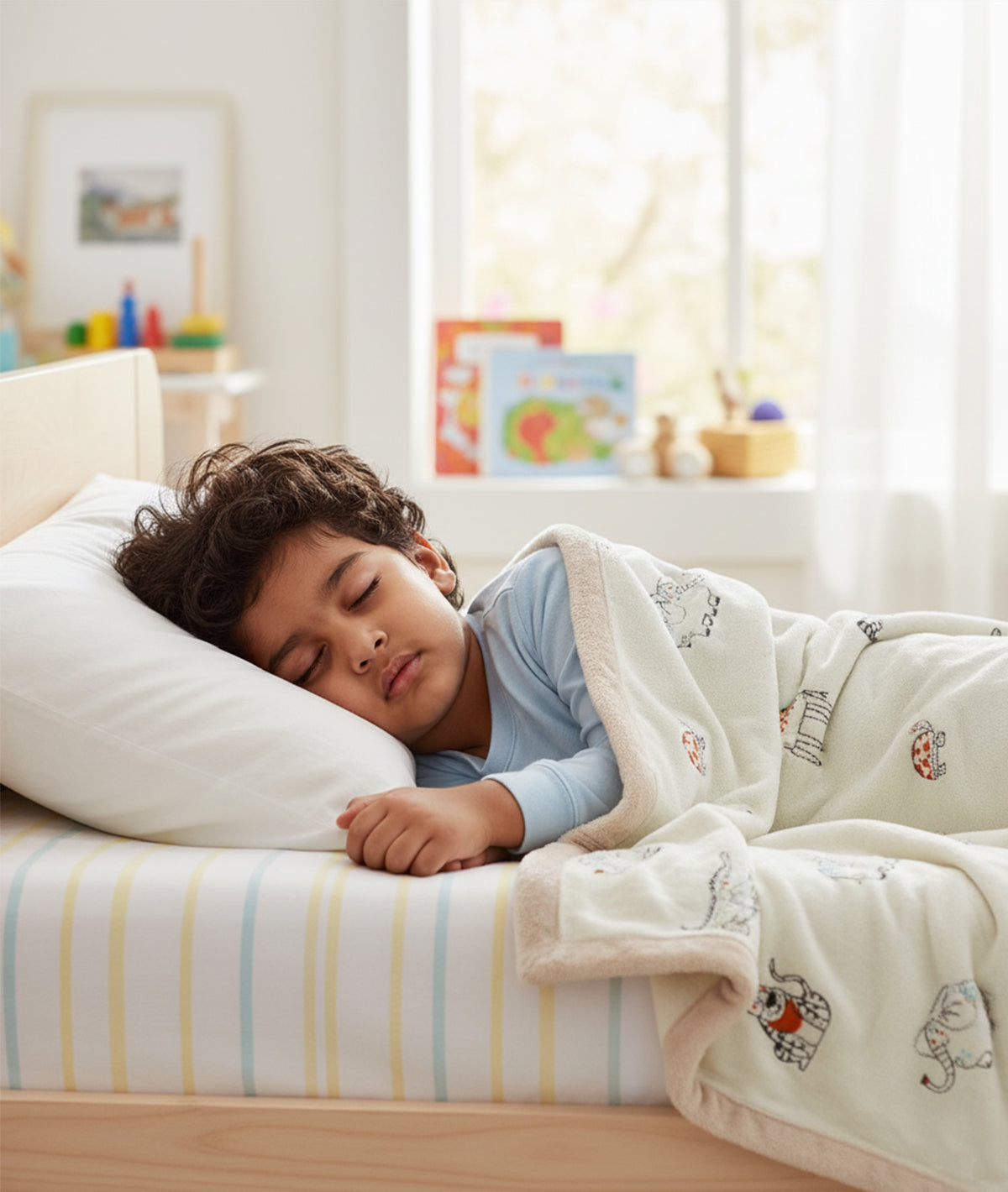 Jungle Odyssey- Natural Color Cotton Knitted Faux Fur Blanket for Kids