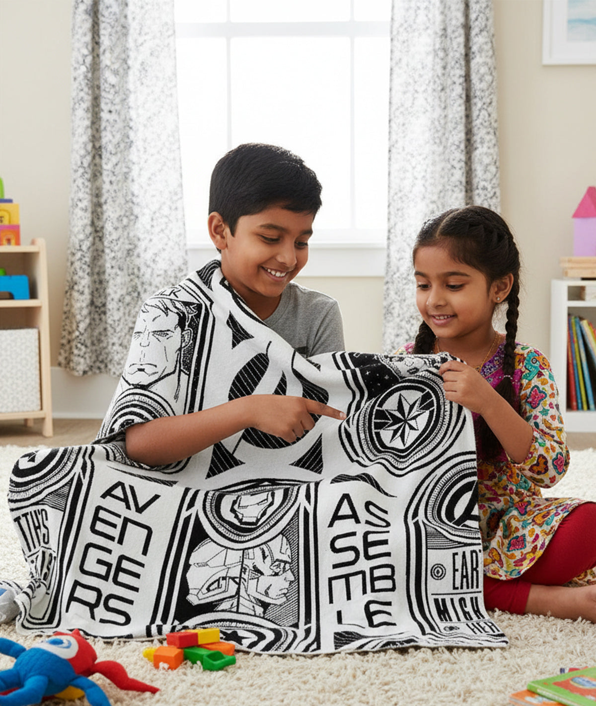 Assemble Avengers Cotton Knitted AC Blanket For Kids (2 to 4 Years for Kids)