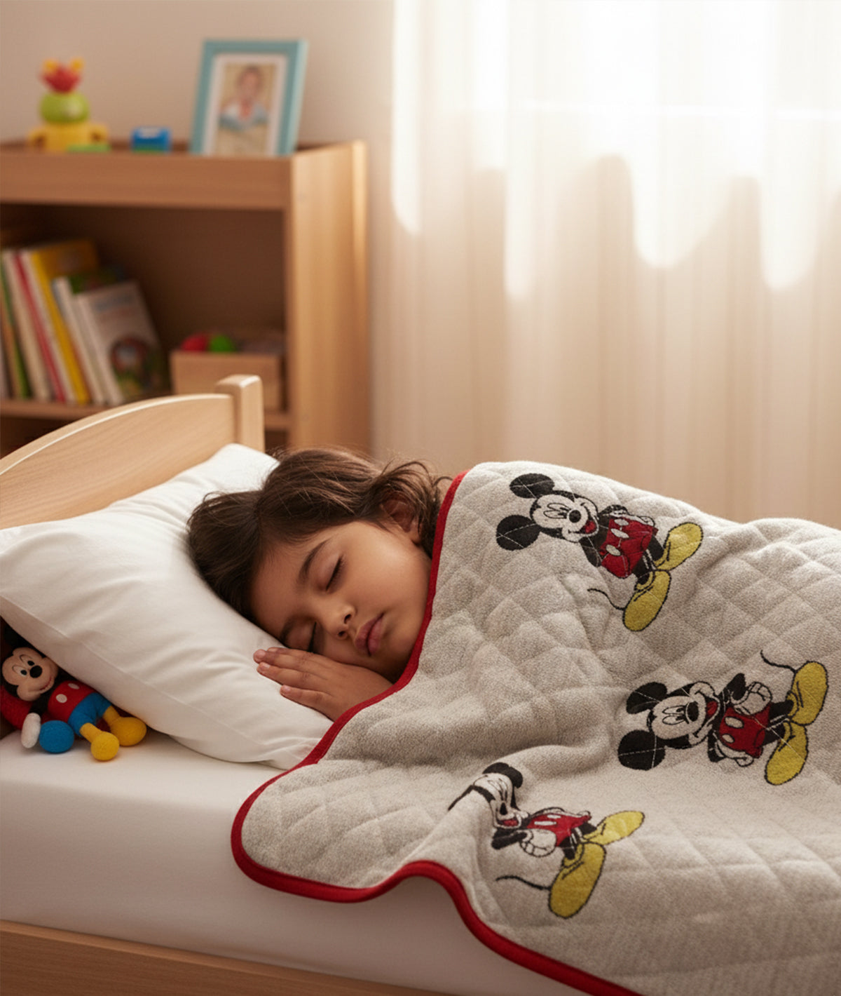 Mickey Cotton Knitted Quilted Blanket for Babies & Kids (Ivory) (125cm X 150 cm)