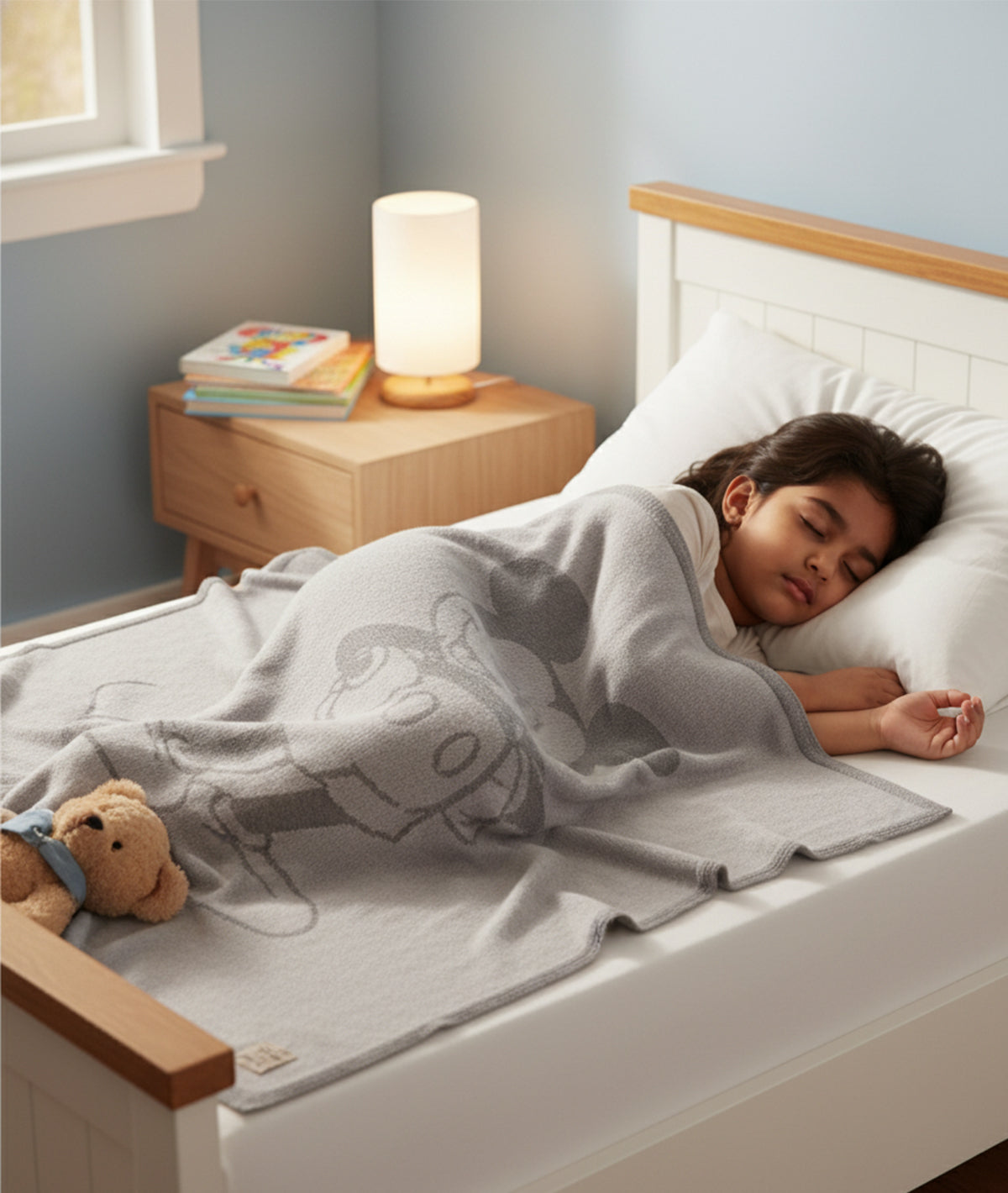 Fun Mickey Disney Grey Cotton Knitted AC Blanket For Baby / Infant / New Born For Use In All Seasons (0-18 Months)