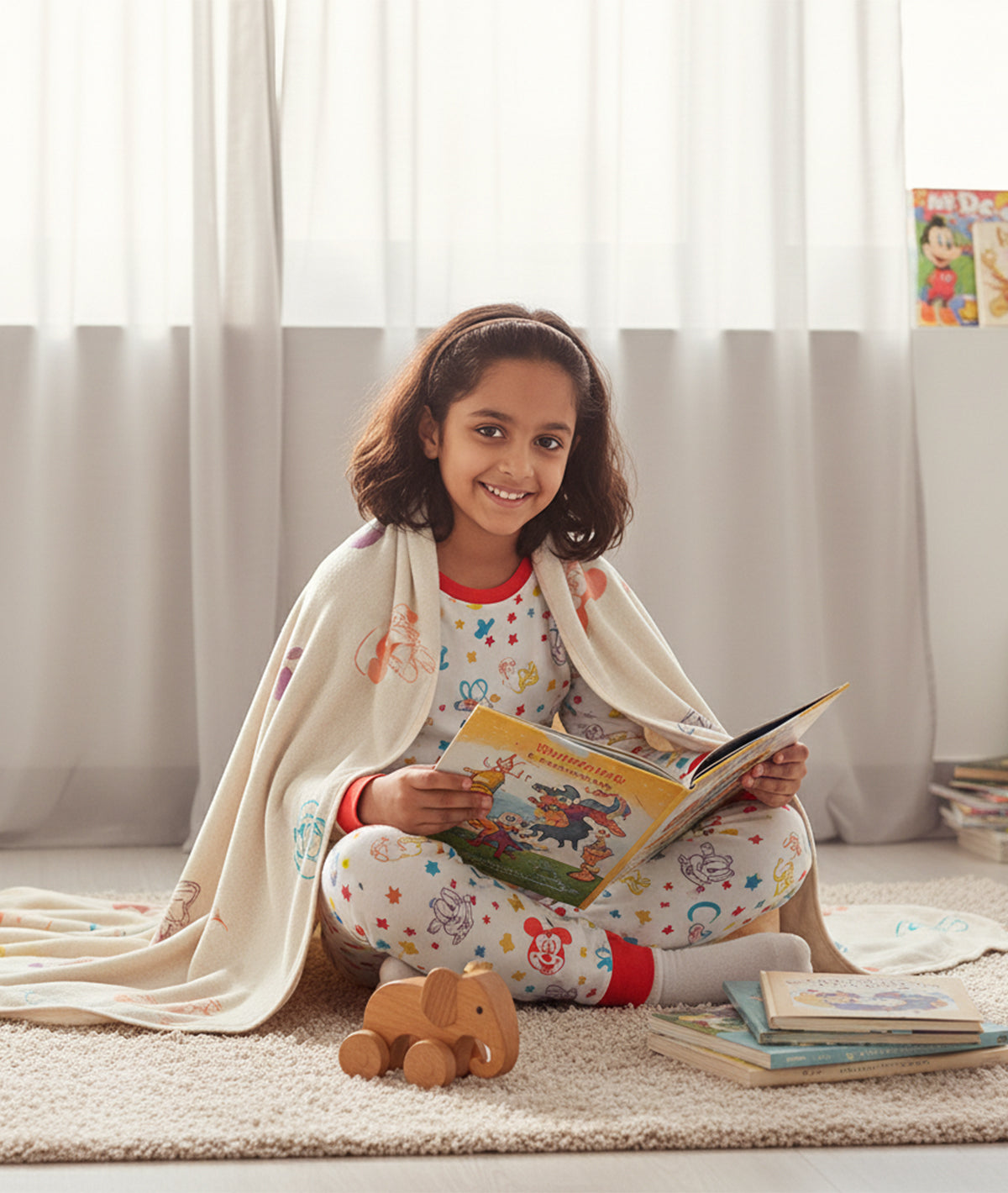 Mickey & Friends Faces Disney Cotton Knitted Single Bed AC Blanket For Kids  to Use In All Seasons (4 to 14 Years for kids)