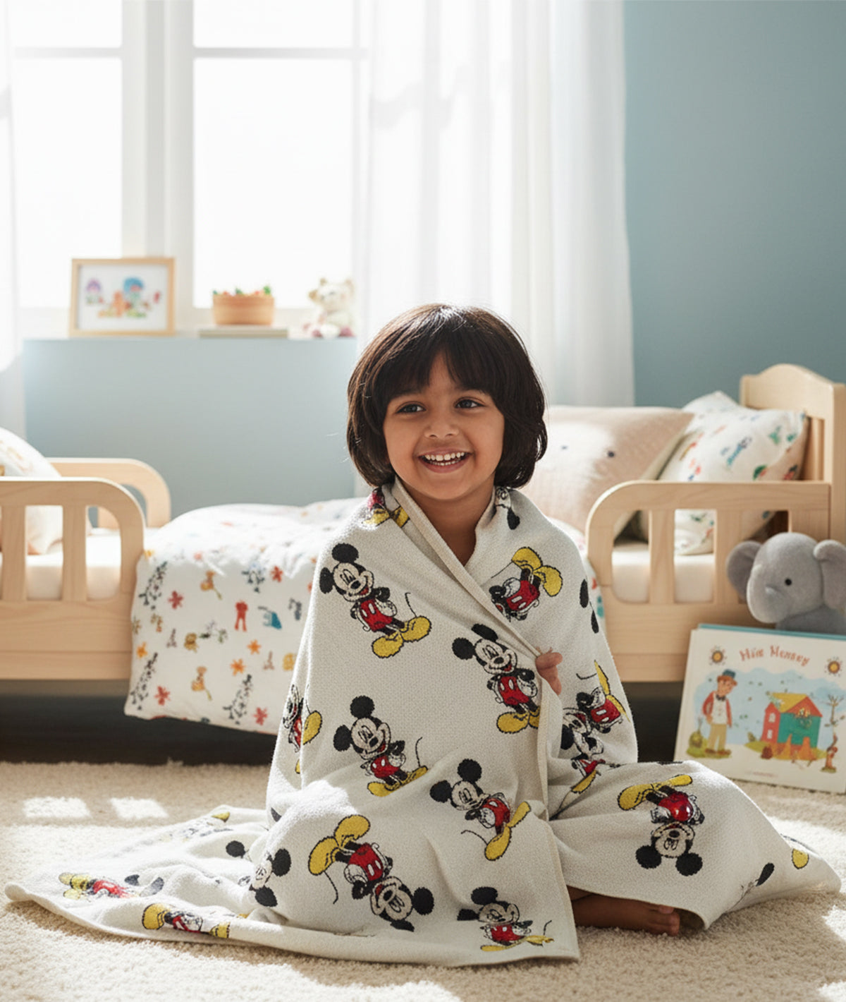I Love Mickey Mouse - Disney Cotton Knitted Throw / AC Blanket For Kids For Use In All Seasons (2 to 4 Years for Kids)
