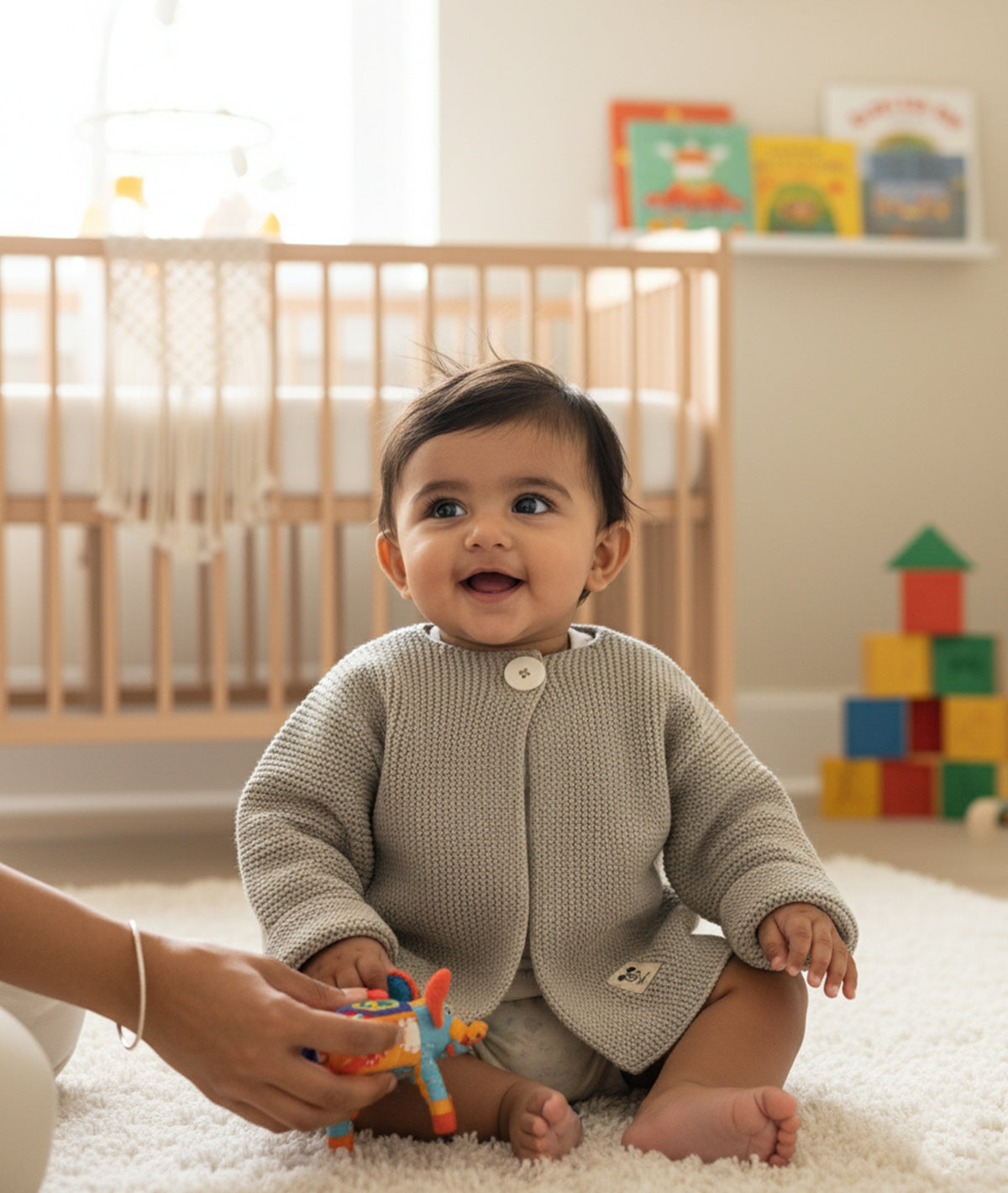 Mickey Mouse Cardigan for Newborn Babies in Vanilla Grey Melange Color