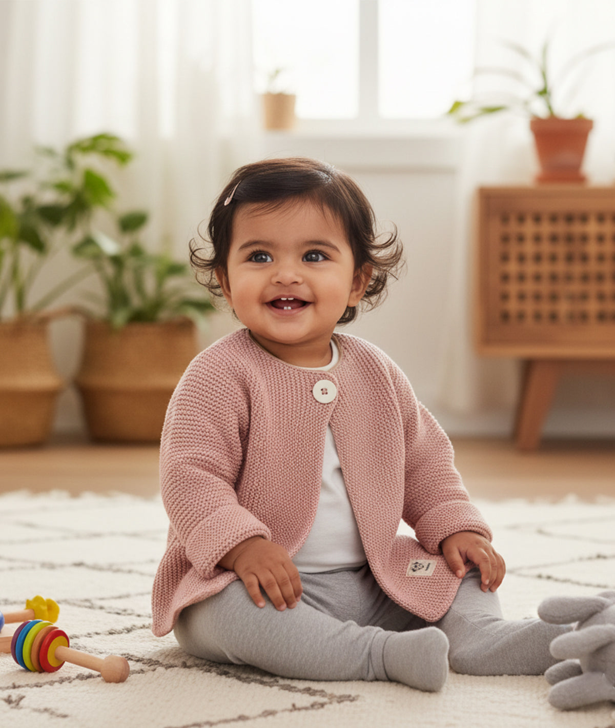 Minnie Mouse Cardigan for Newborn Babies in Pink Pearl Color