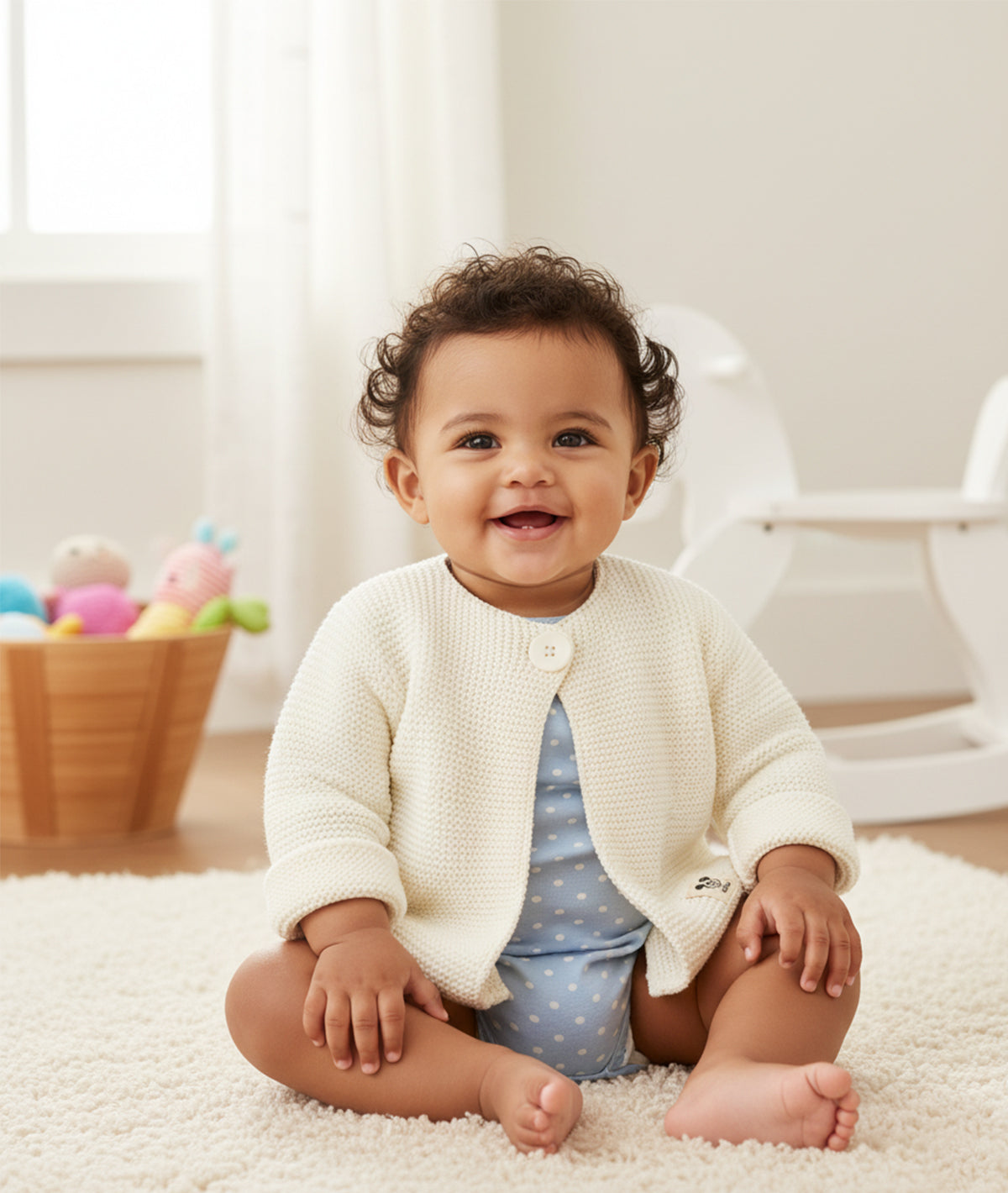 Mickey Mouse Cardigan for Newborn Babies in Ivory Color