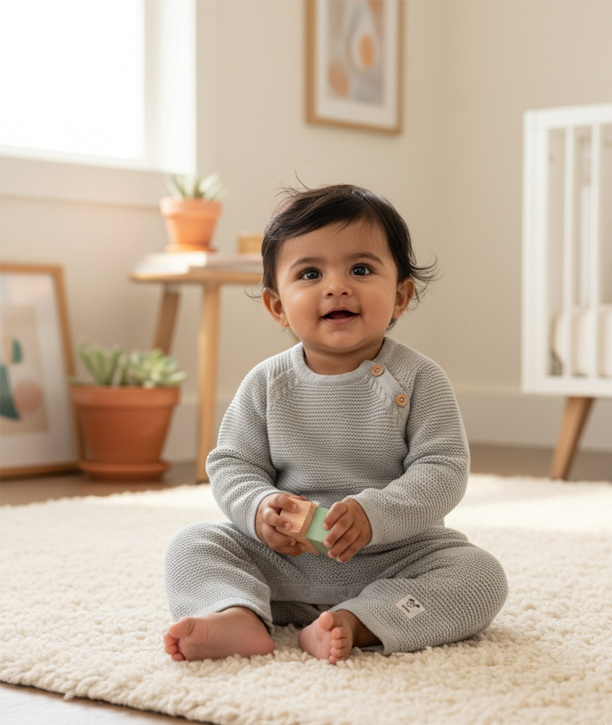 Mickey Mouse Romper for Newborn Babies in Vanila Grey color