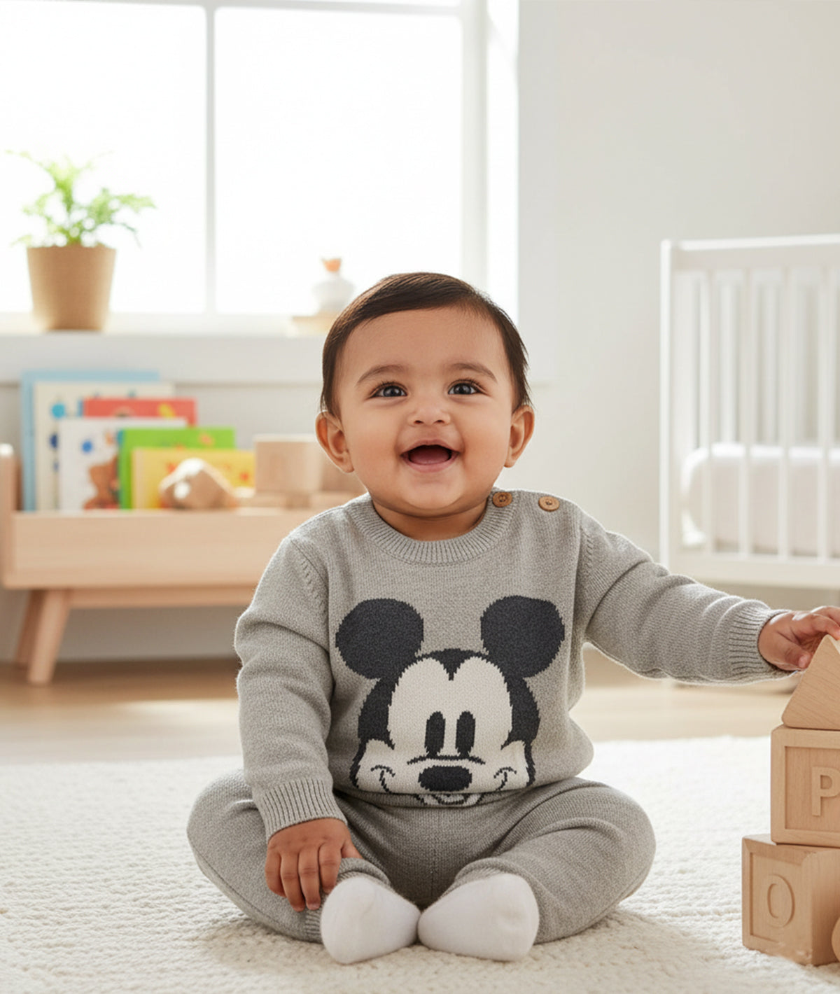 Mickey Mouse Jumper for Newborn Babies in Vanilla Grey Color