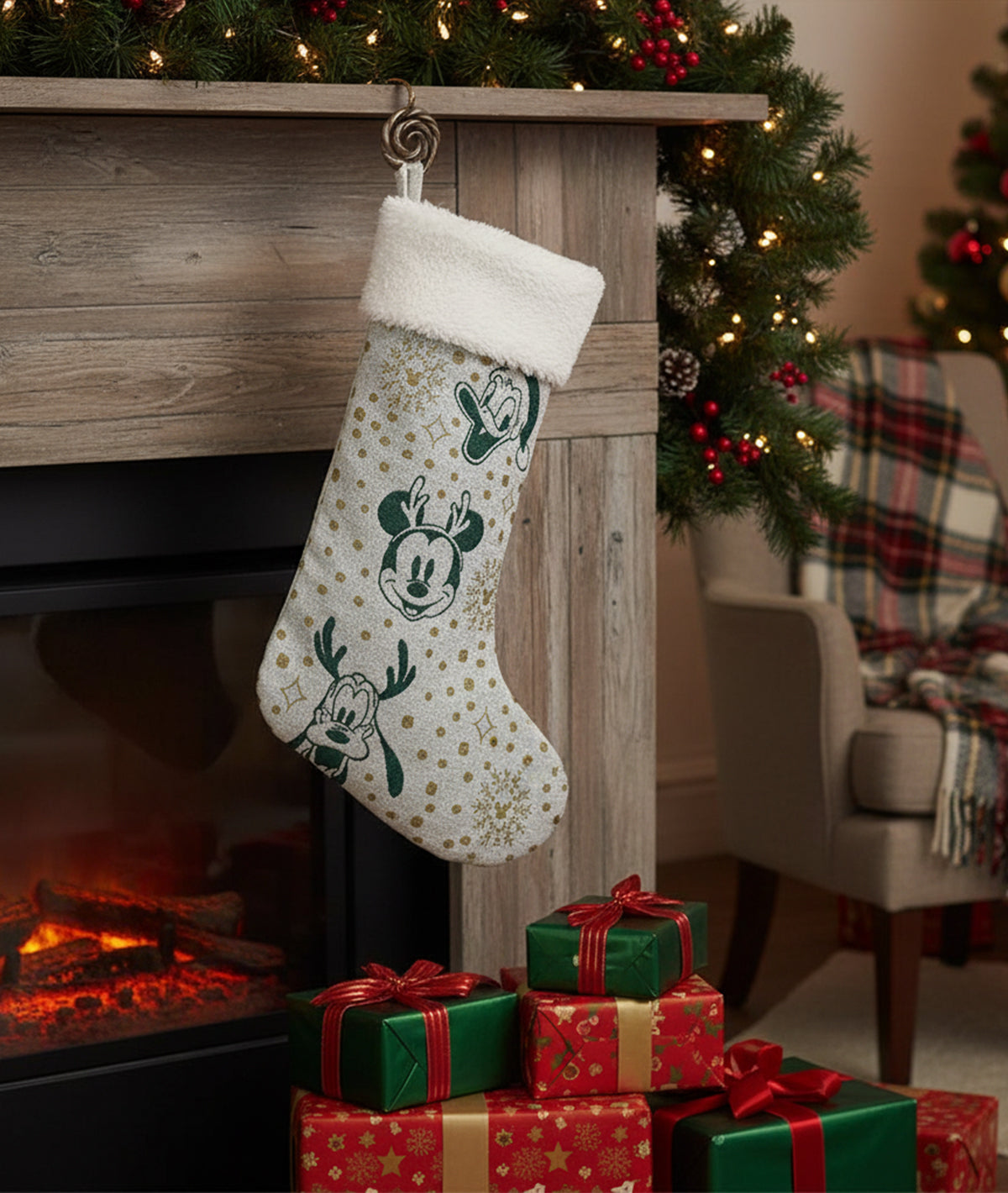 Mickey & Friends Ivory Cotton Knitted Christmas Decorative Stocking