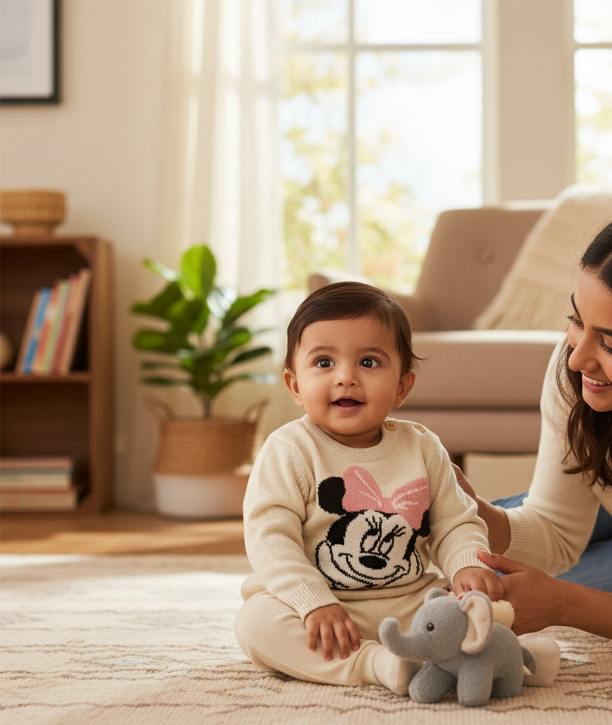 Minnie Mouse Jumper for Newborn Babies in Natural Melange & Blossom Color