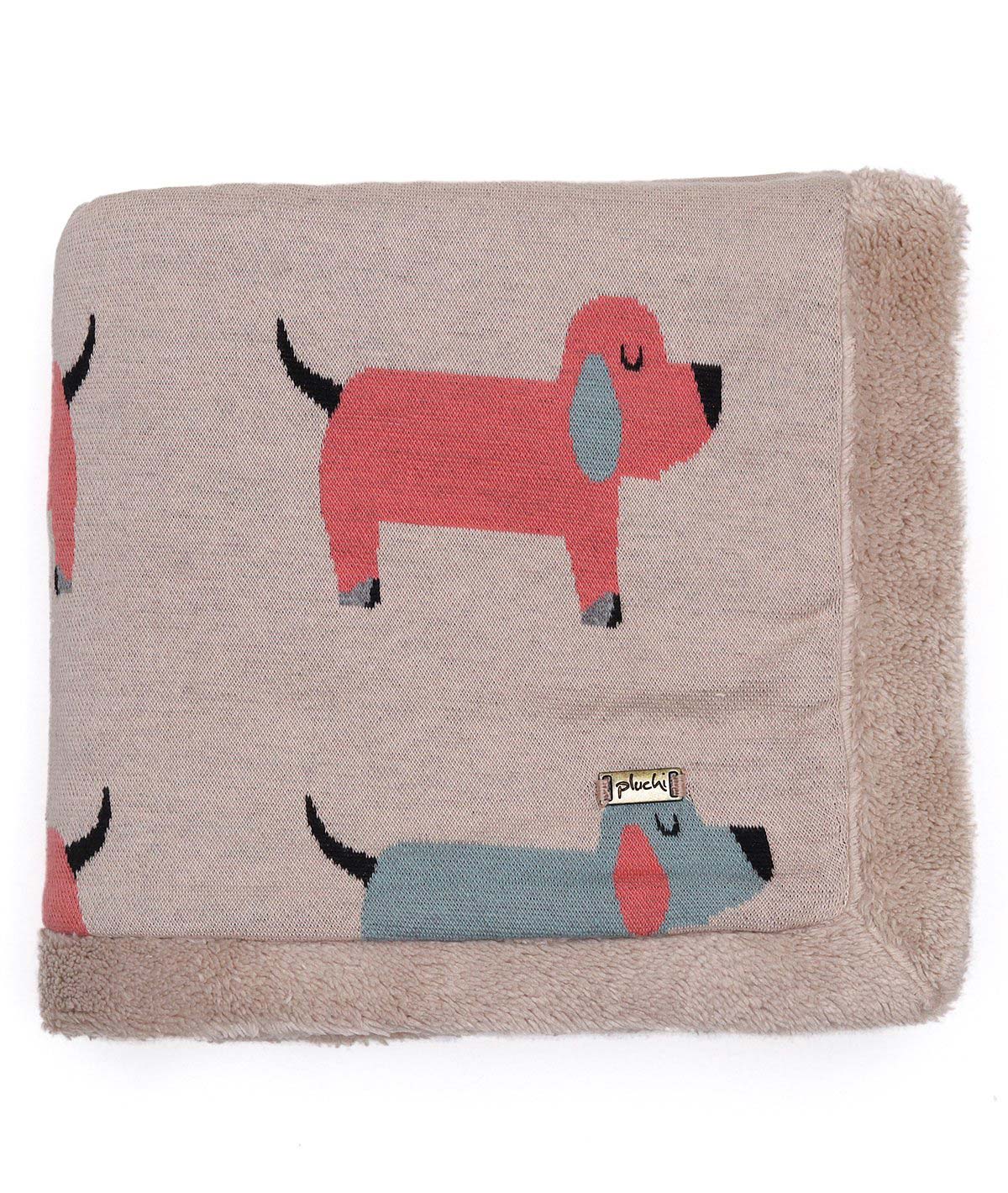 Scottie Dog - Shell Color Cotton Knitted Blanket with Faux Fur Back for Babies