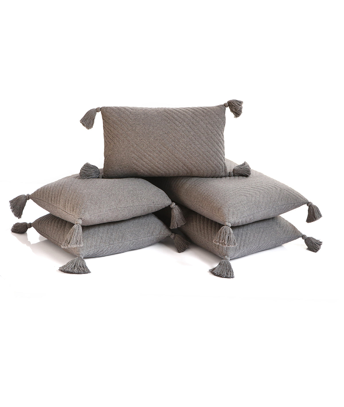 Graham Dark Grey Color 100% Cotton Knitted With Polyester Filled King Size Bed Cover With 2 Pillow Covers And 3 Cushion Covers (Set Of 6 Pcs - Polyfill Inside)