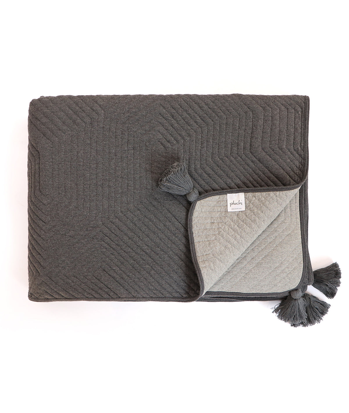 Graham Dark Grey Color 100% Cotton Knitted With Polyester Filled King Size Bed Cover With 2 Pillow Covers And 3 Cushion Covers (Set Of 6 Pcs - Polyfill Inside)