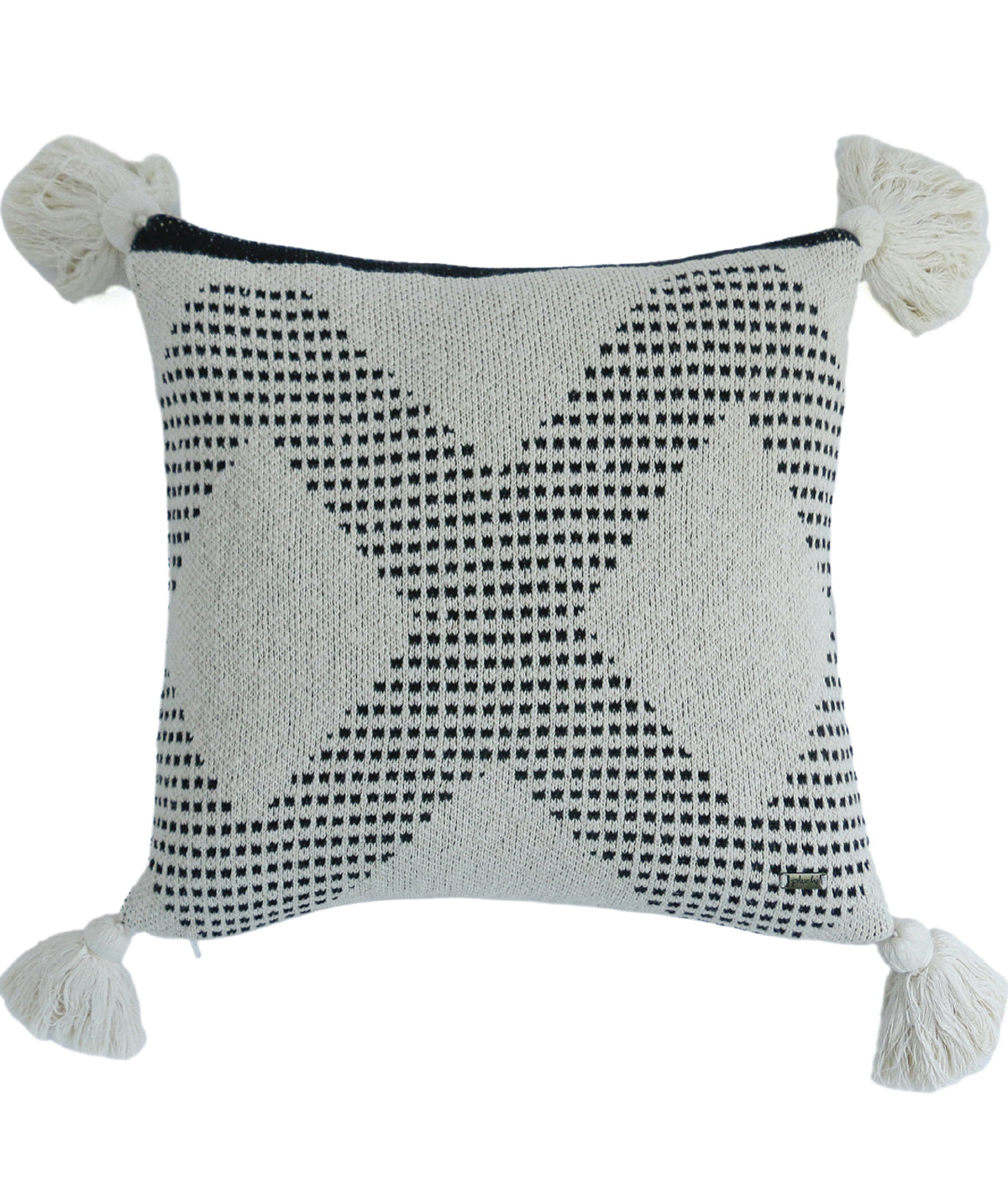 Diamond Check Cotton Knitted Decorative Black & Natural Color 20 x 20 Inches Cushion Cover