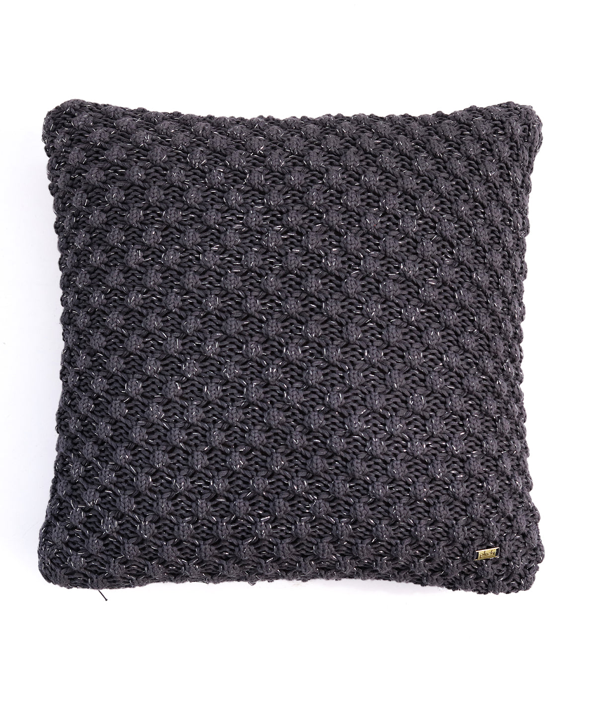 Popcorn Dark Grey With Silver Metallic Thread Cotton Knitted Decorative Cushion Cover (18" x 18")