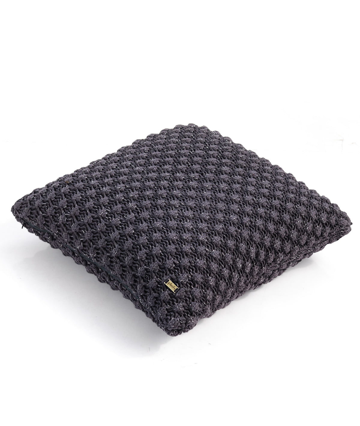 Popcorn Dark Grey With Silver Metallic Thread Cotton Knitted Decorative Cushion Cover (18" x 18")