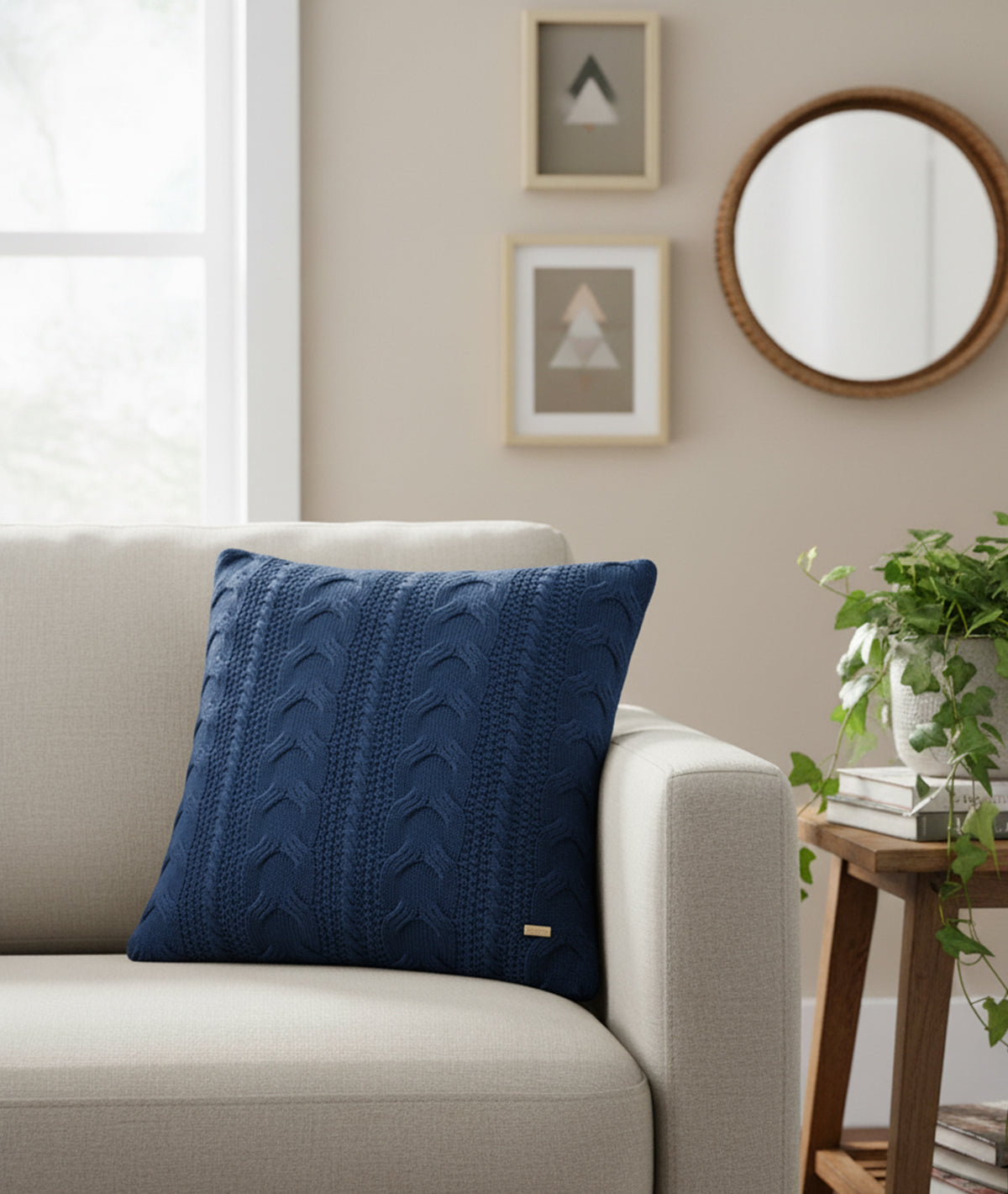 Classical Navy Melange Cotton Knitted Decorative Cushion Cover (18" x 18")