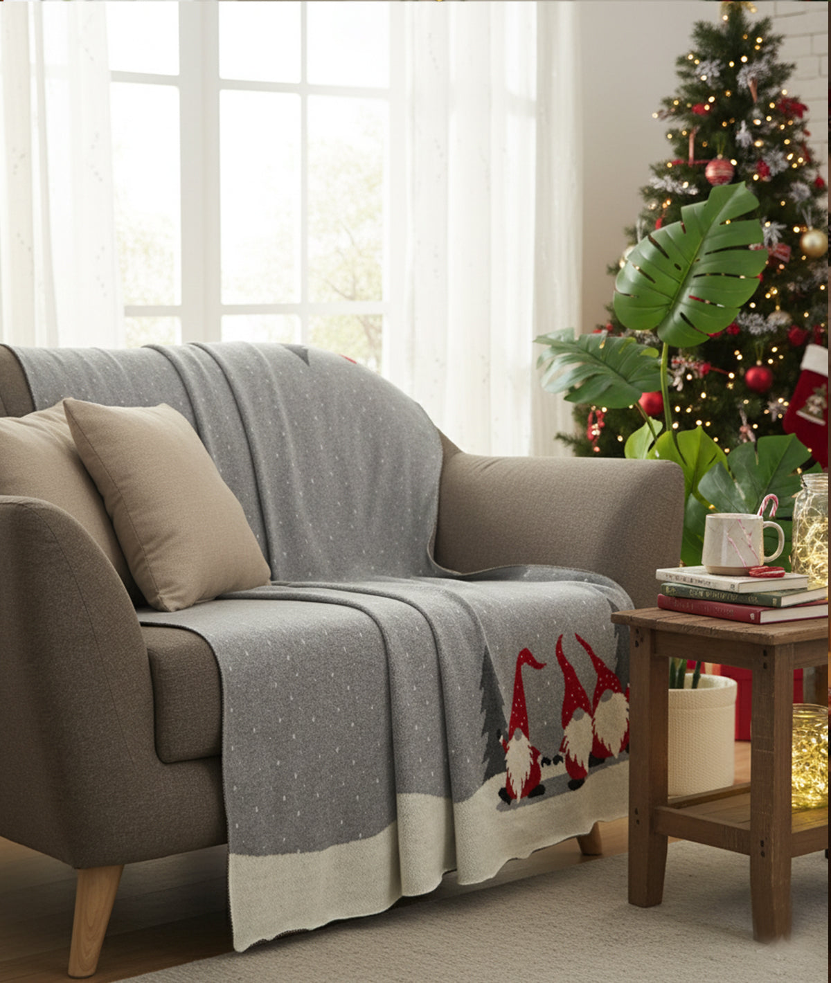 Advent Grey  100% Cotton Knitted All Season AC Throw Blanket