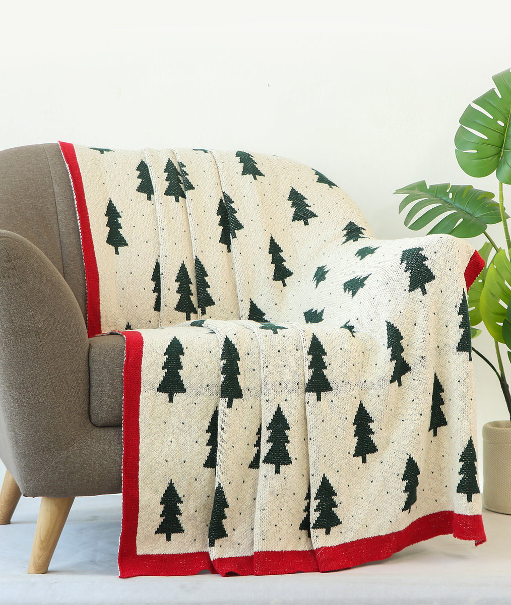 X-Mas Tree Natural & Green 100% Cotton Knitted All Season AC Throw Bla ...