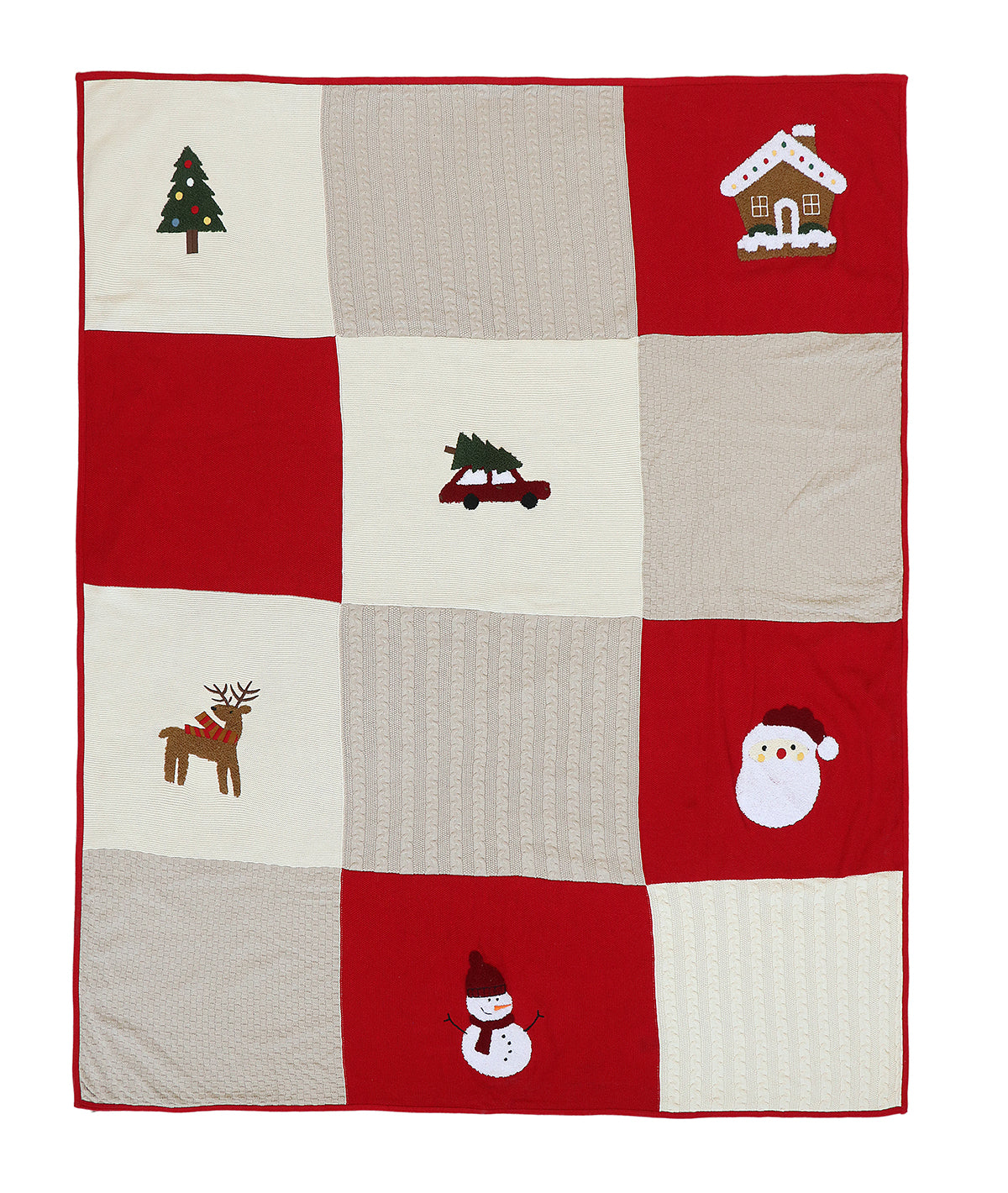 Chris Throw Grey, Red & Beige 100% Cotton Knitted All Season AC Throw Blanket