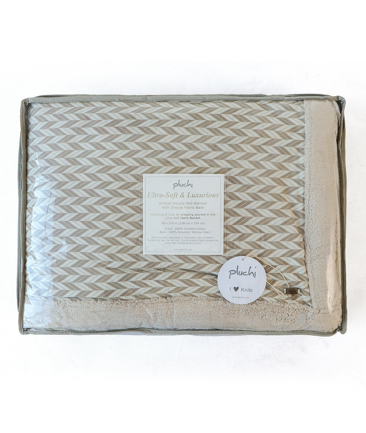 Eleanore Front Cotton Knitted With Fau Fur Back Double Bed Blanket (Stone & Natural)