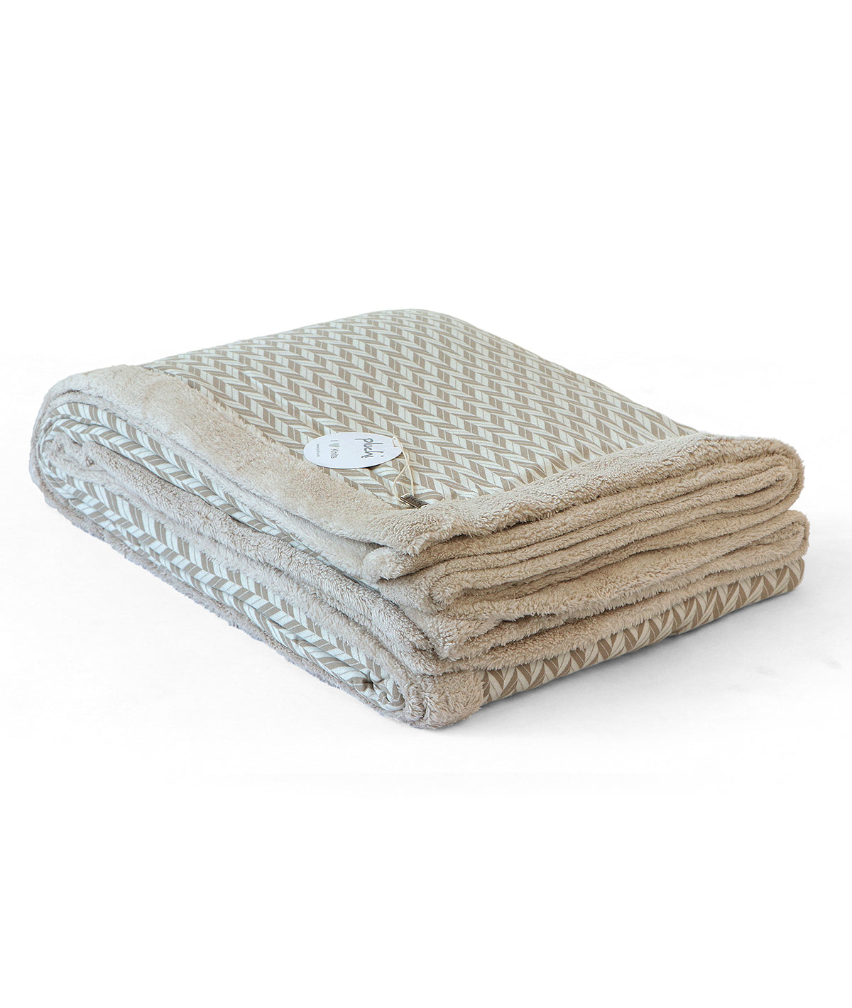 Eleanore Front Cotton Knitted With Fau Fur Back Double Bed Blanket (Stone & Natural)