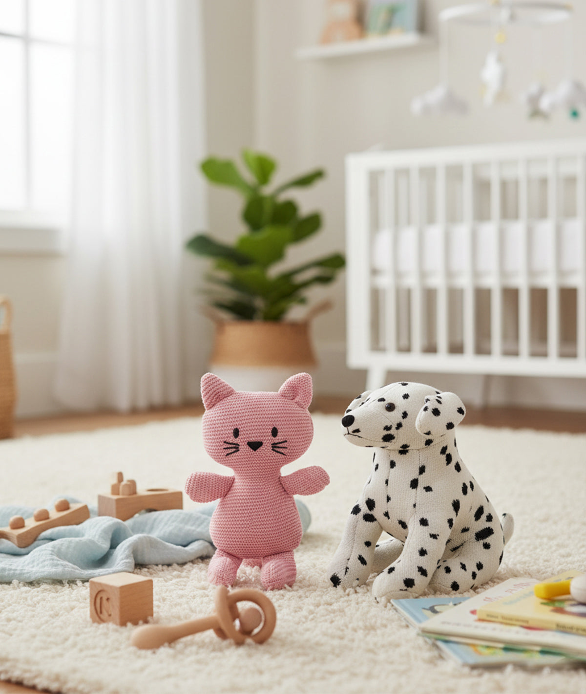 Dog and Cat Cotton Knitted Stuffed Soft Toys Combo Set (2 pcs)