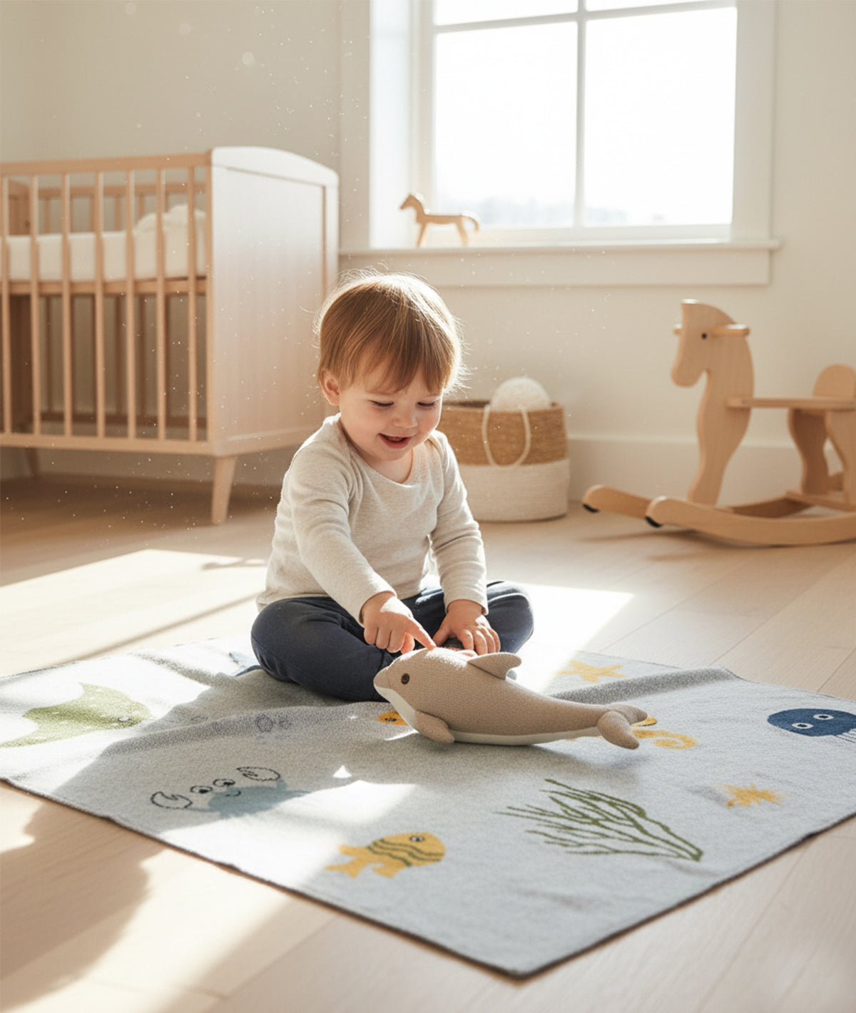 Dolphin in the Sea Cotton Knitted Stuffed Soft Toy with Blanket Combo Set (2 pcs)