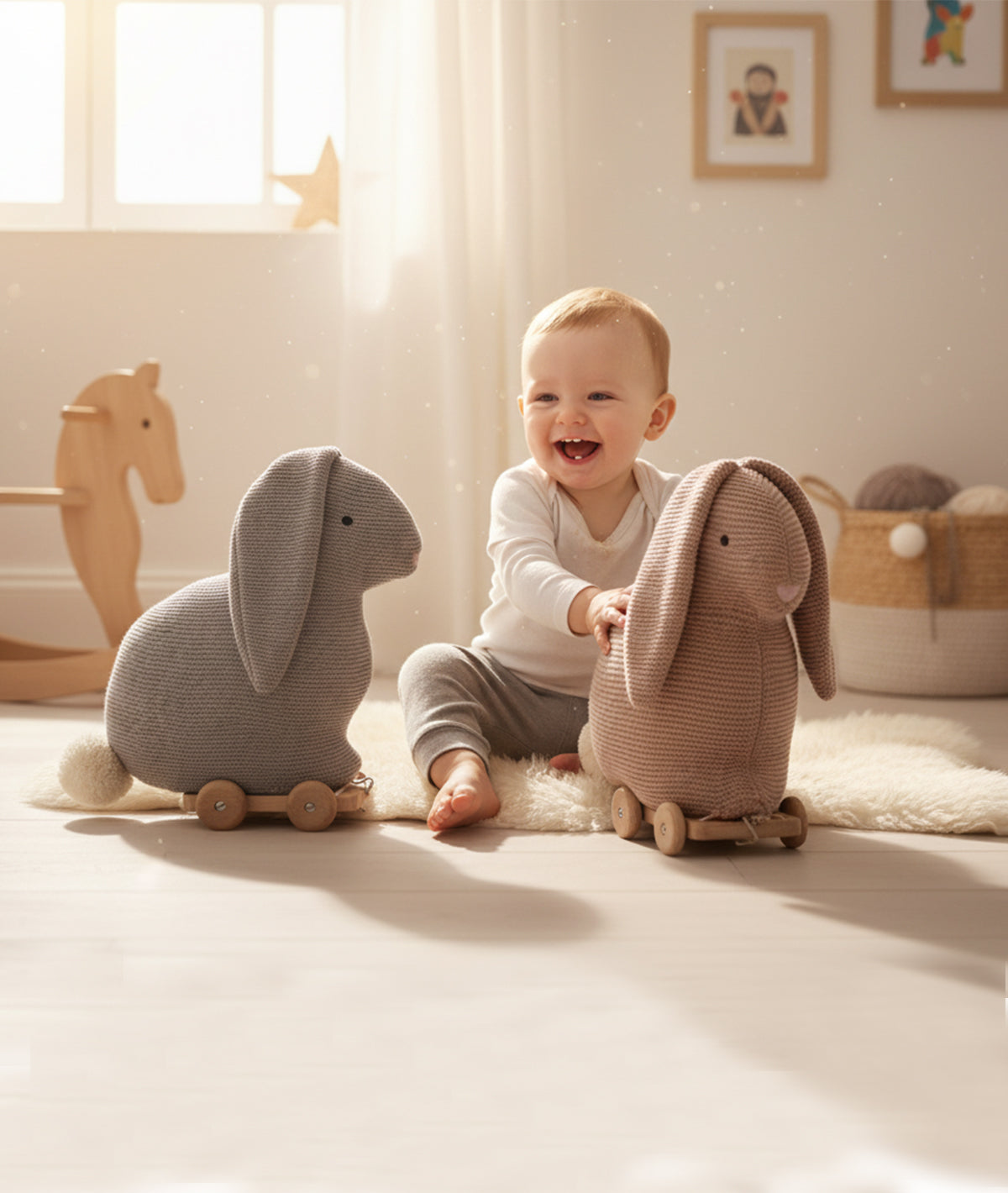 Push & Pull Bunnies Cotton Knitted Stuffed Soft Toys Combo Set (2 pcs)