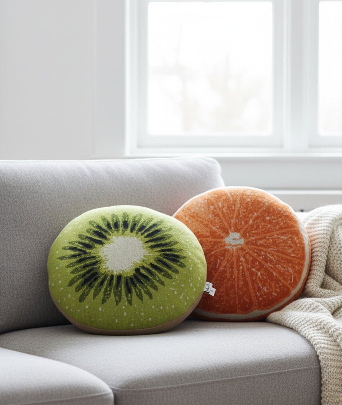 Tutti Frutti Cotton Knitted Shaped Cushion Pillow Combo Set (2 pcs)