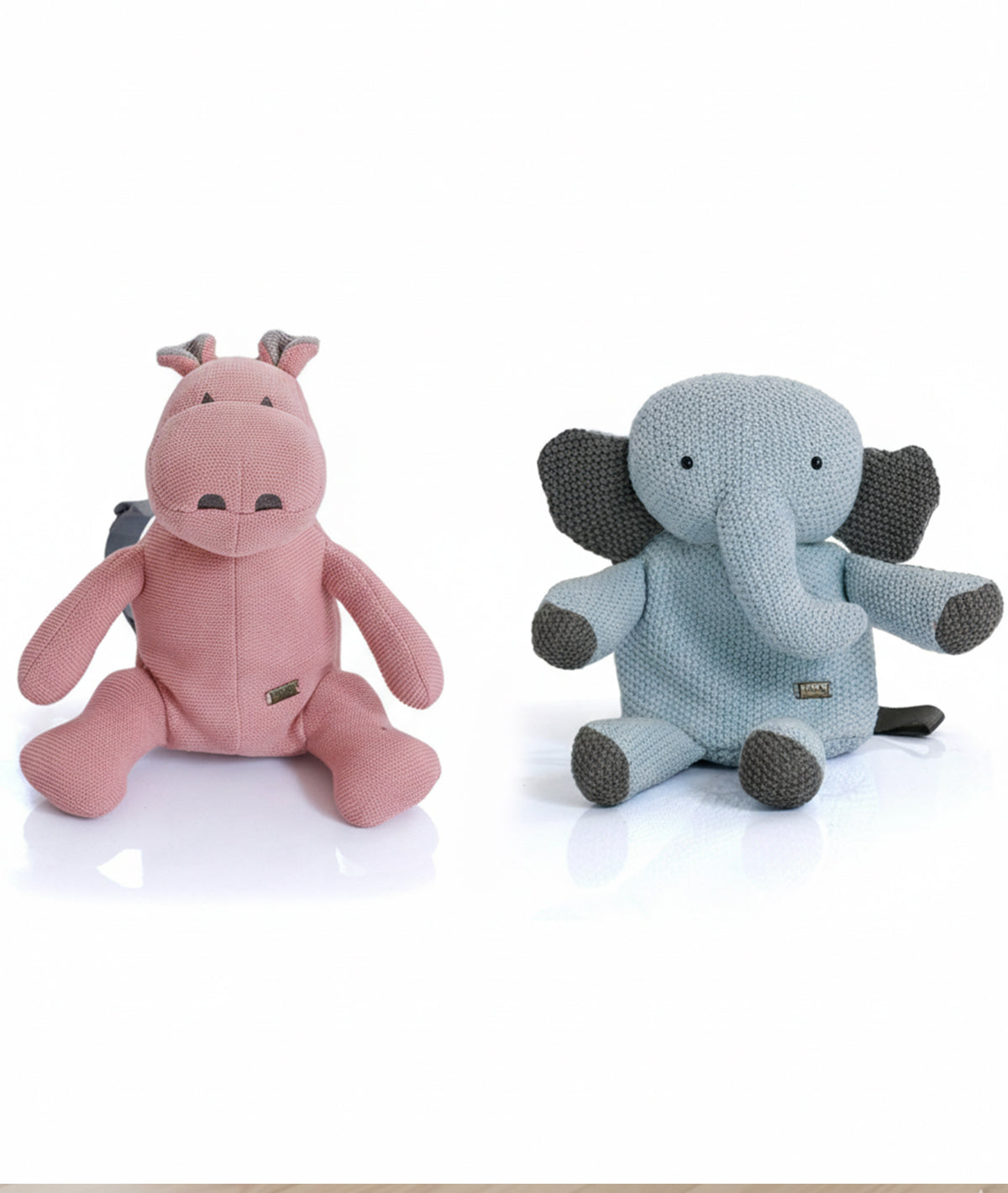 Hippo Elephant Cotton Knitted Kids Bag Combo Set (2 pcs)