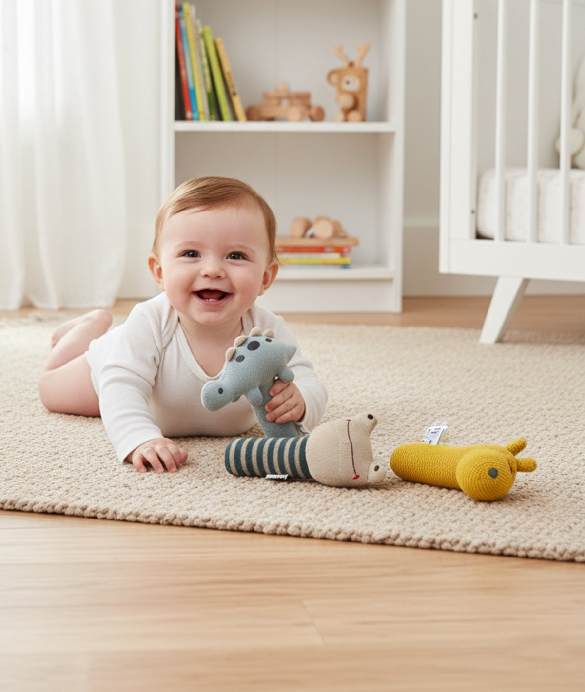 Dino with Frog Hippo Cotton Knitted Stuffed Soft Toys Combo Set (3 pcs)
