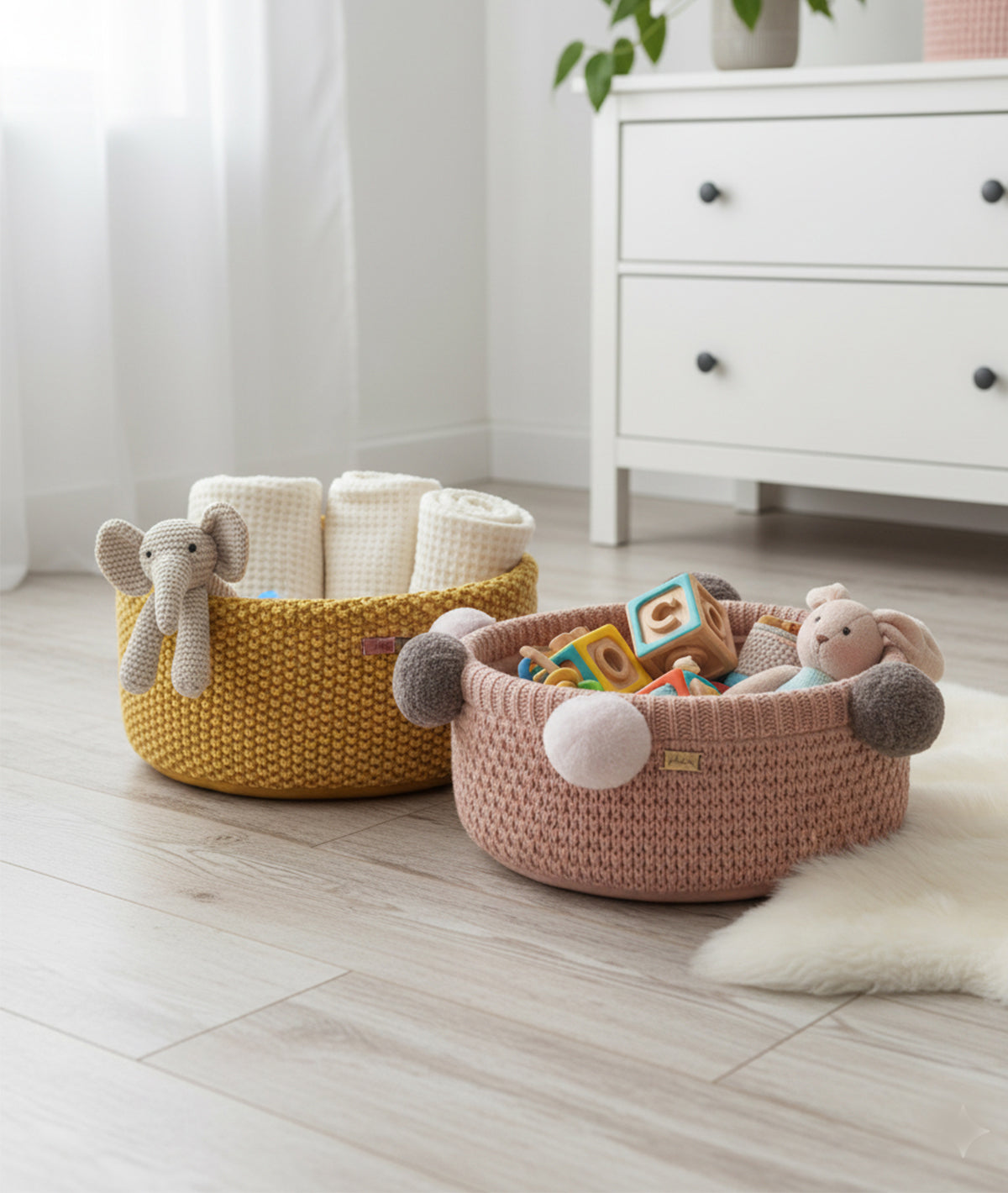 Nefeli Gracious Cotton Knitted Basket for Home Décor Combo Set (2 pcs)