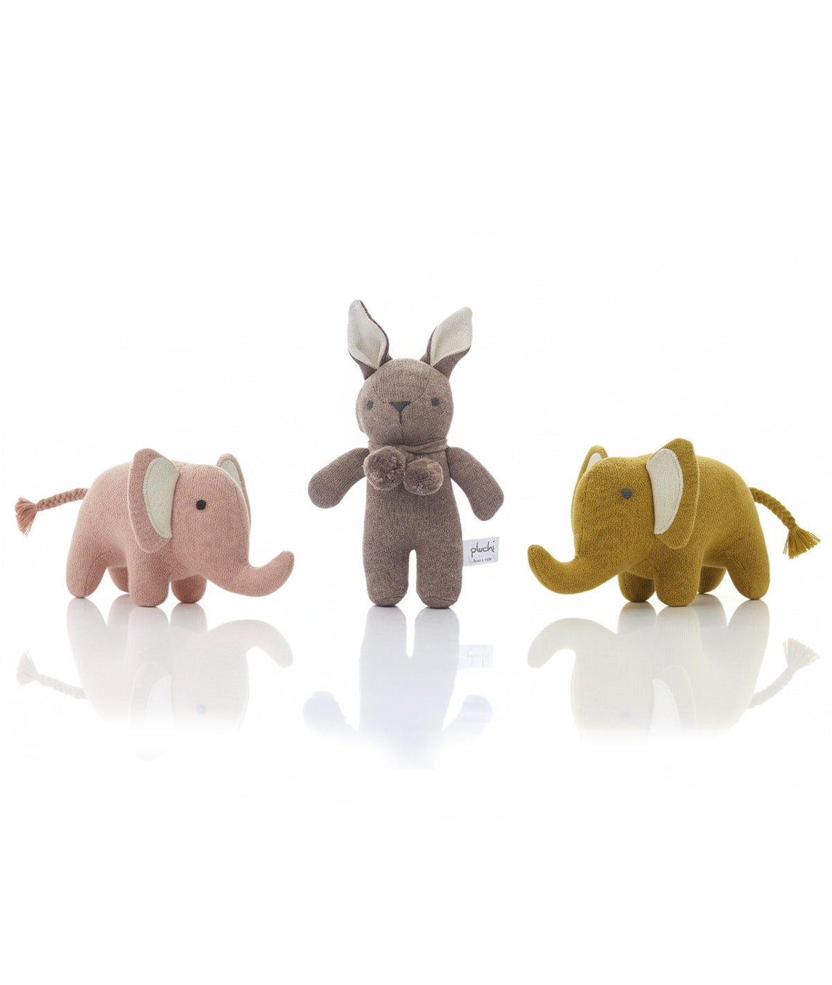 Bear With Elephant Cotton Knitted Stuffed Soft Toys Combo Set (3 pcs)