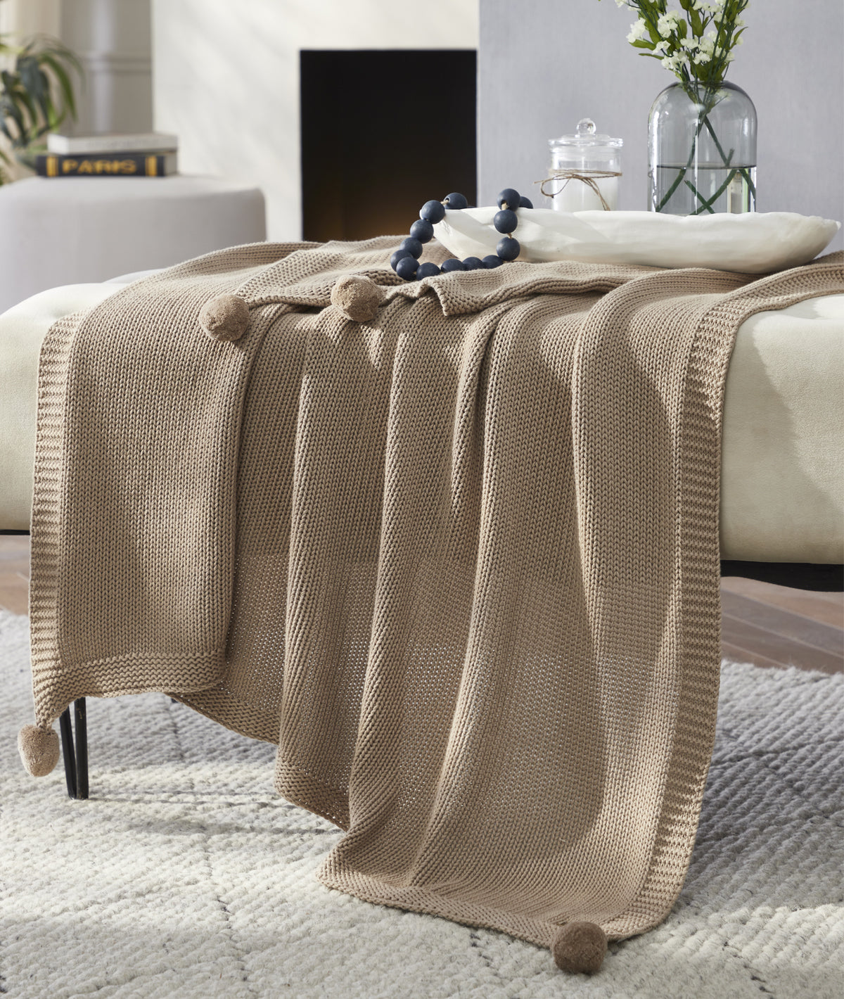 Chunky Jersey - Stone Color 100% Cotton Knitted All Season AC Throw Blanket