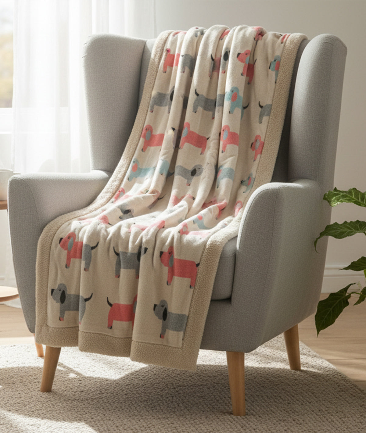 Scottie Dog - Shell Color Cotton Knitted Blanket with Faux Fur Back for Kids