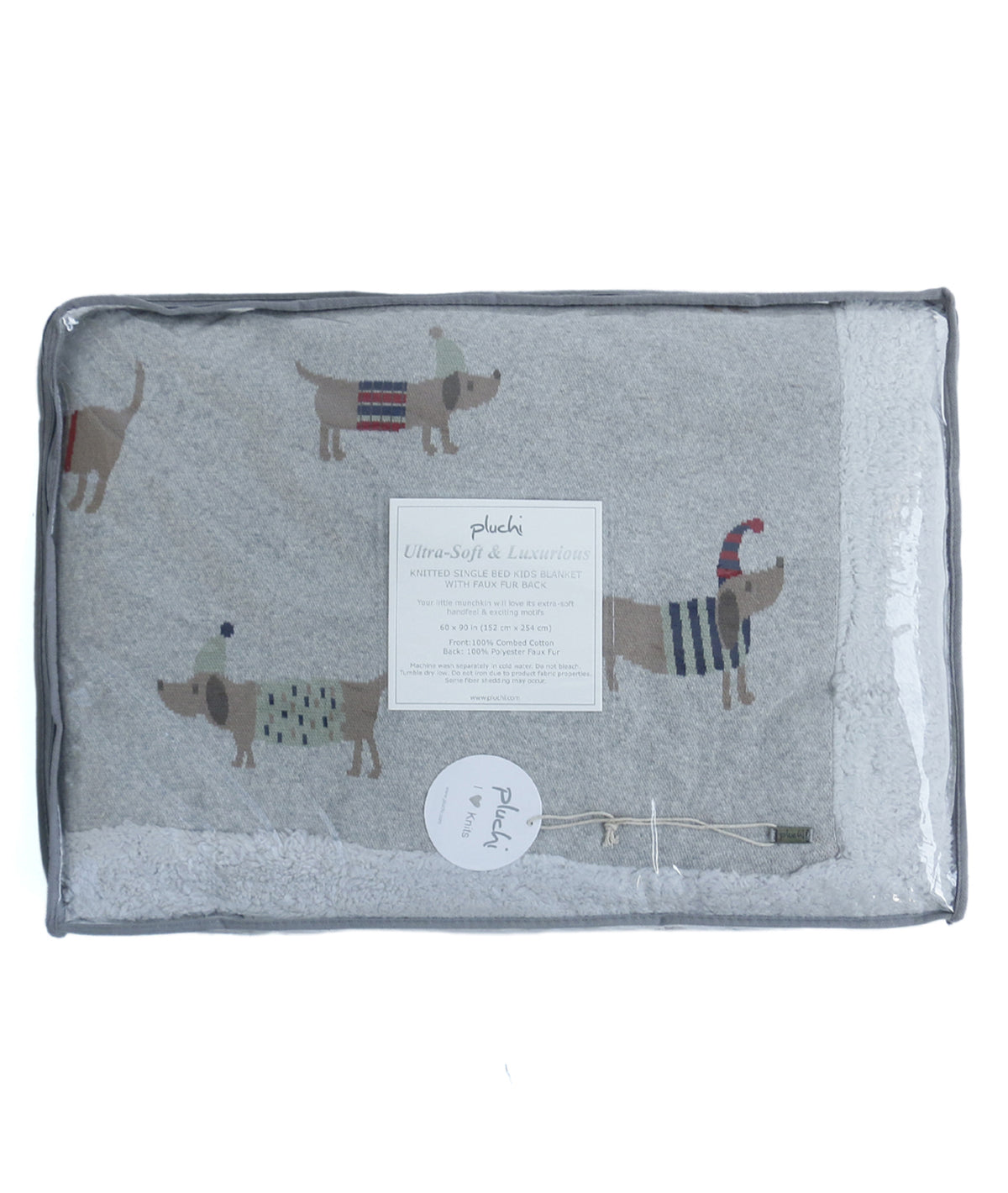 Wiener Light Grey Color Cotton Knitted Kids Single Bed Blanket With Warm Sherpa Fabric