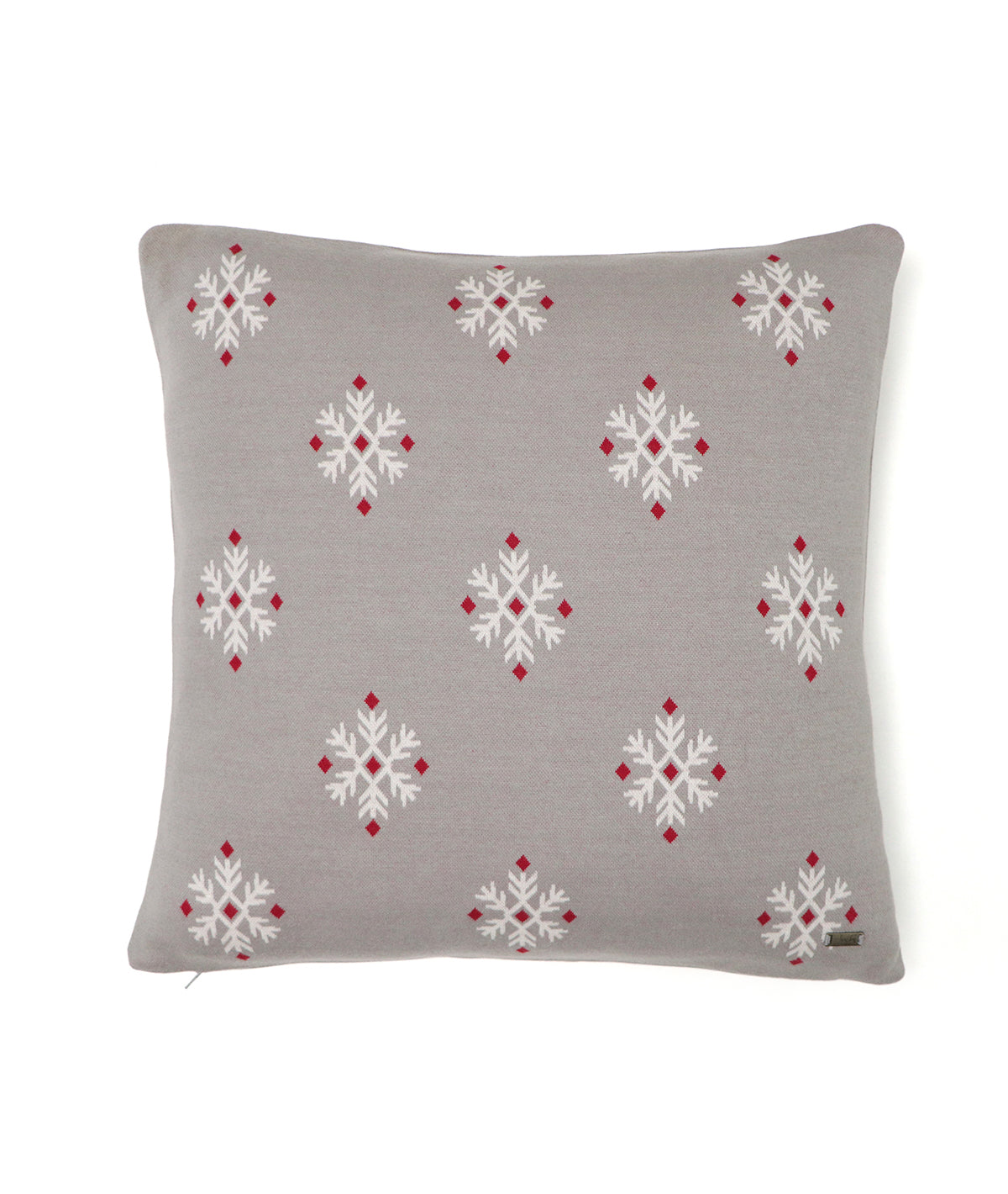 Noella Cotton Knitted Decorative Light Grey, Ivory & Red Color 18 x 18 Inches Cushion Cover