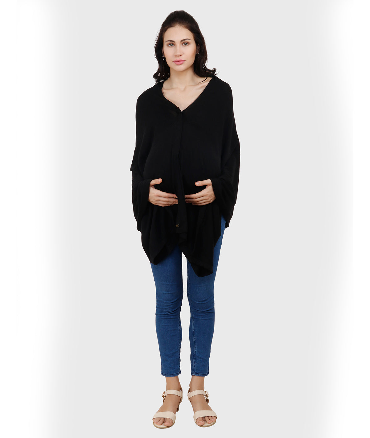 Frida Black Cotton Knitted Fashion Cum Nursing Poncho