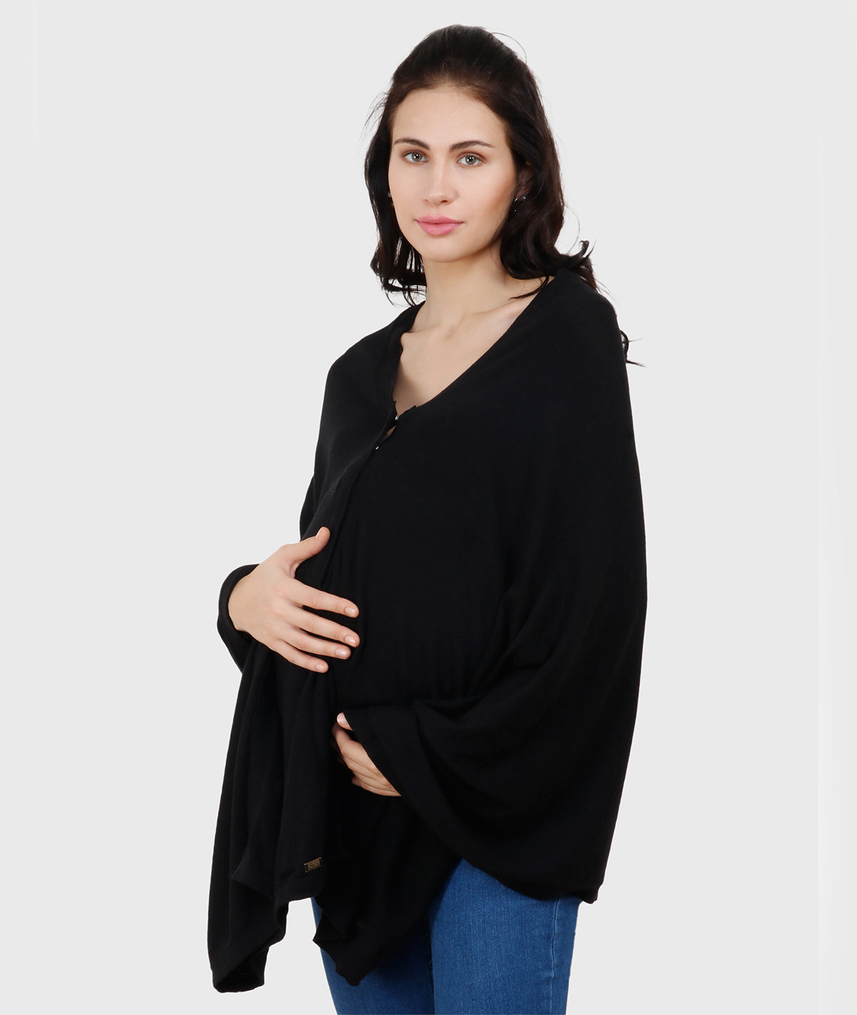 Frida Black Cotton Knitted Fashion Cum Nursing Poncho