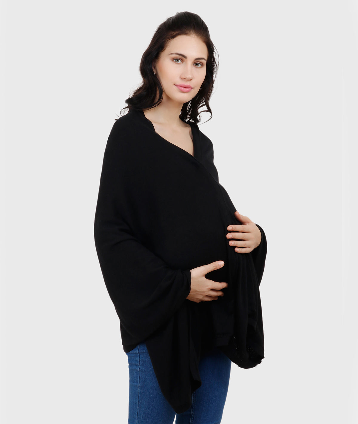 Frida Black Cotton Knitted Fashion Cum Nursing Poncho